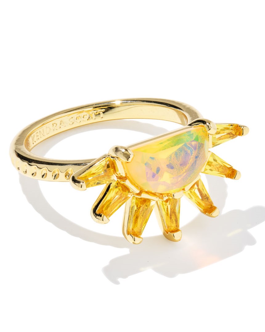 KENDRA SCOTT SAMANTHA SUN YELLOW OPAL MIX GOLD TONE BAND RING SIZE 7