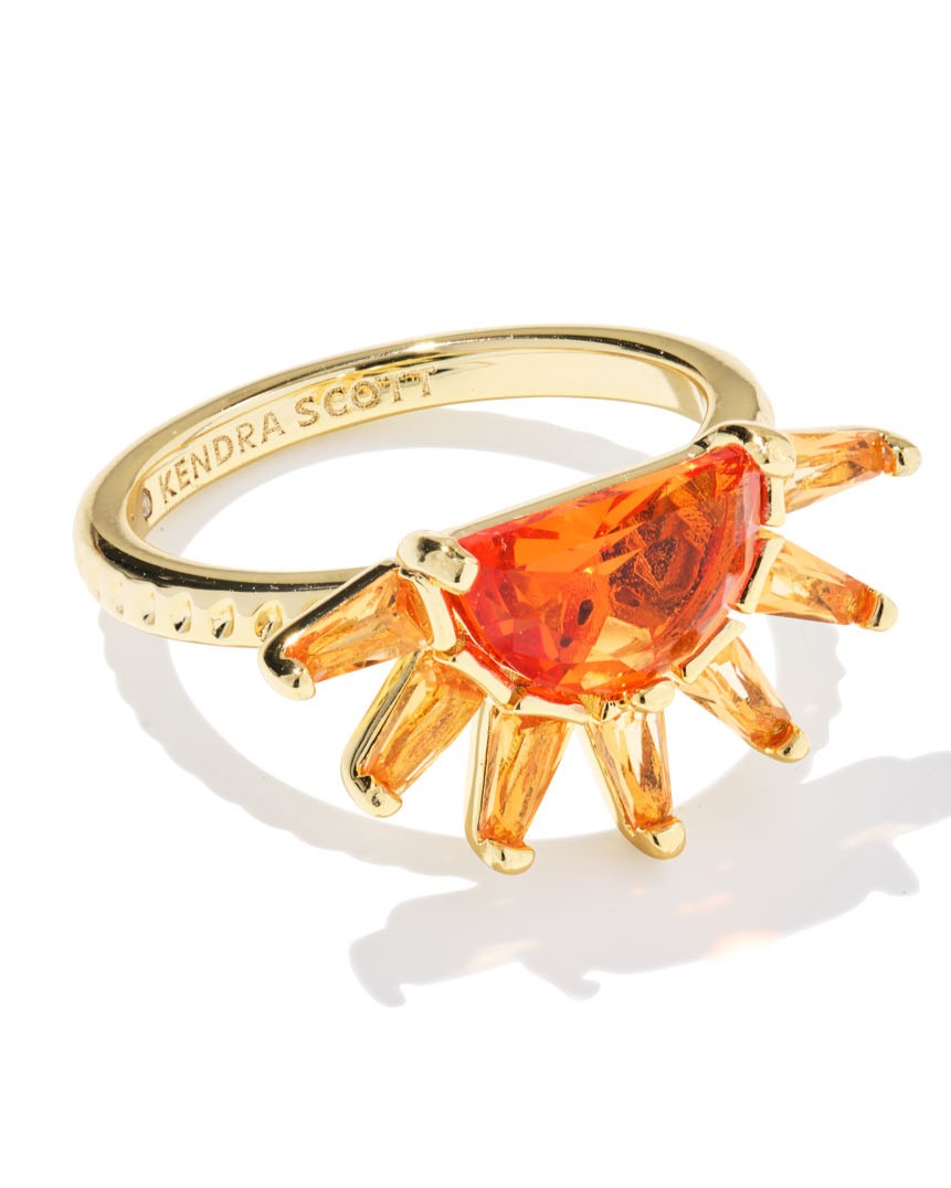 KENDRA SCOTT SAMANTHA SUN ORANGE GLASS GOLD TONE BAND RING SZ 7