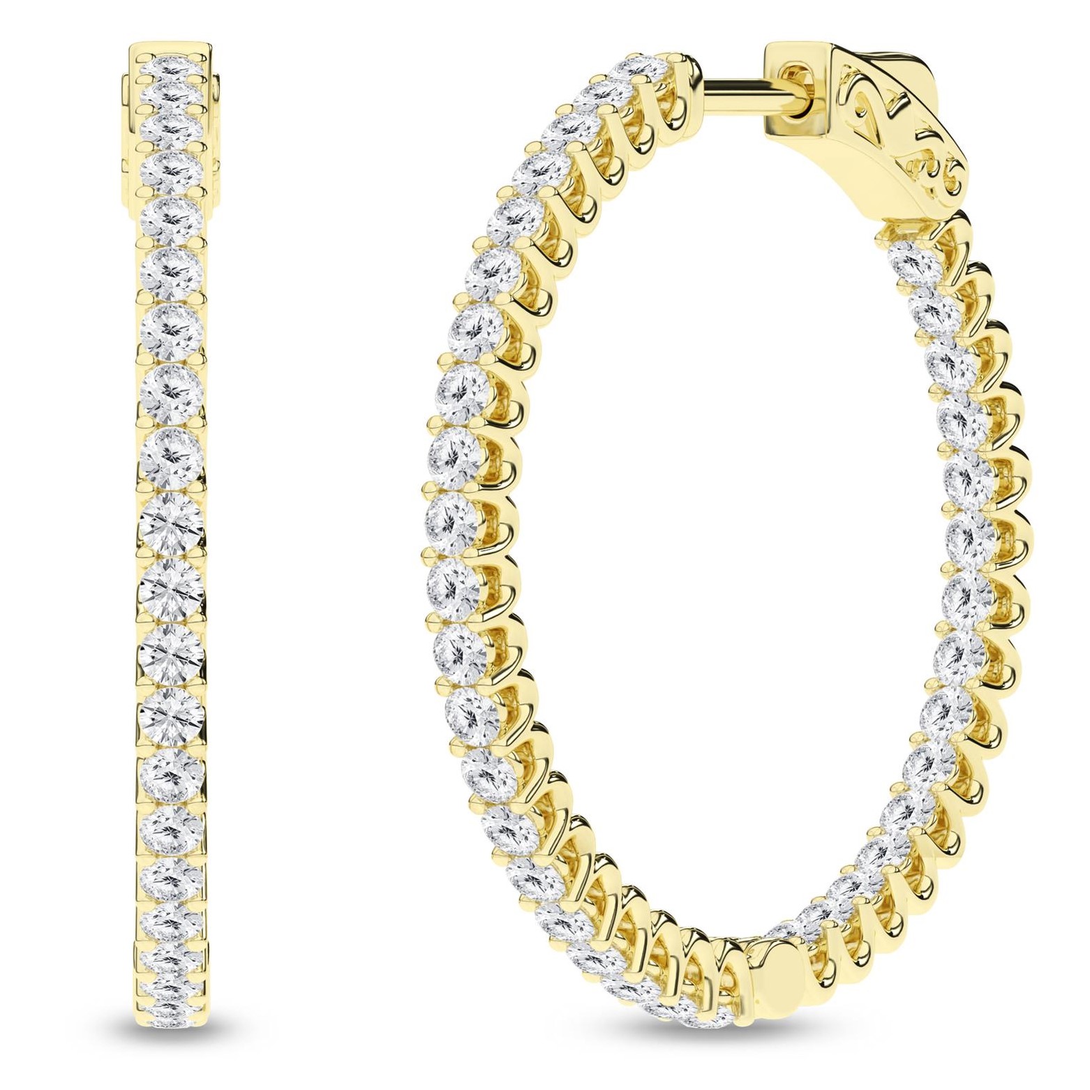 SUPER MAN MADE CREATED 2.00CTW DIAMOND INSIDE-OUTSIDE ROUND HOOP EARRINGS CONTAINING: 72 ROUND DIAMONDS E-F VS 14KY