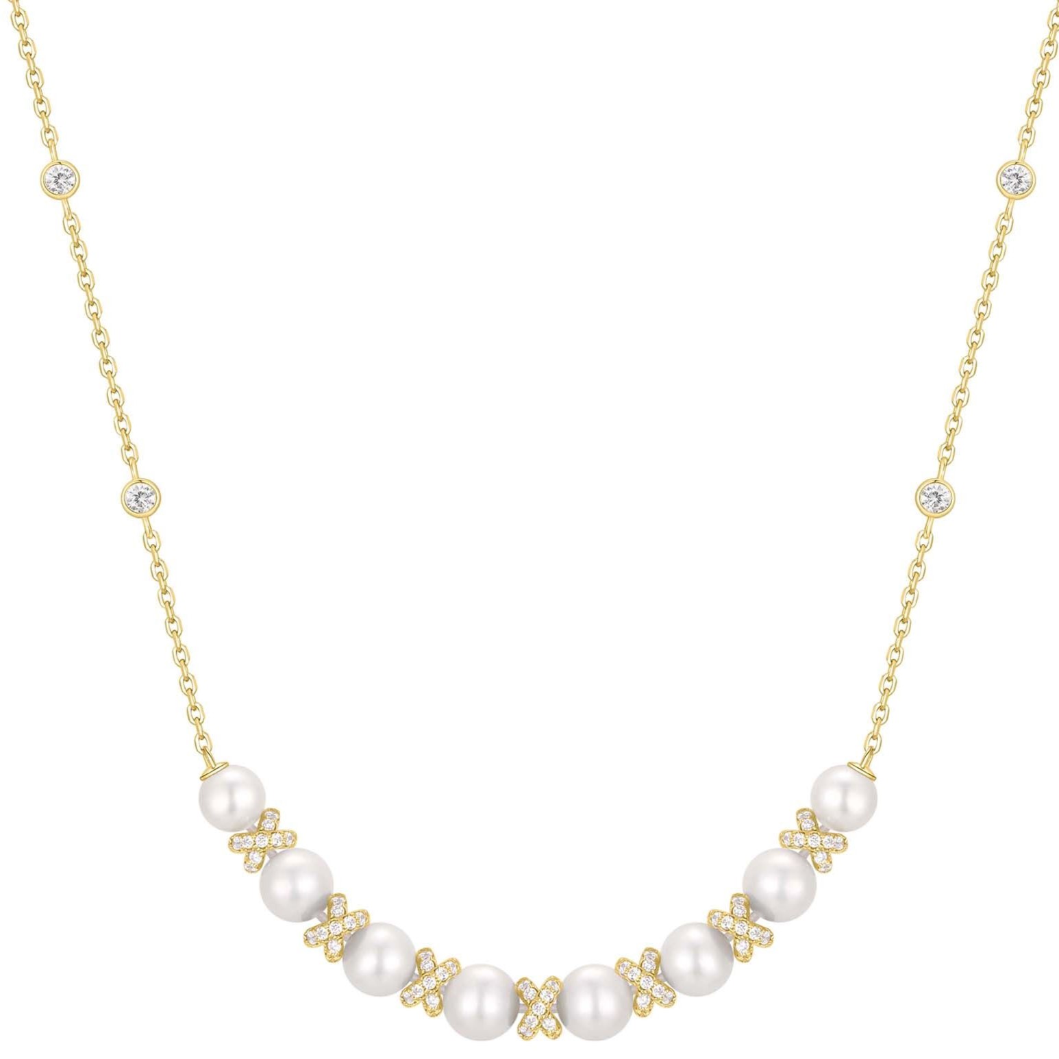ANIA HAIE SPARKLING BRAIDED SHELL PEARL GOLD TONE NECKLACE