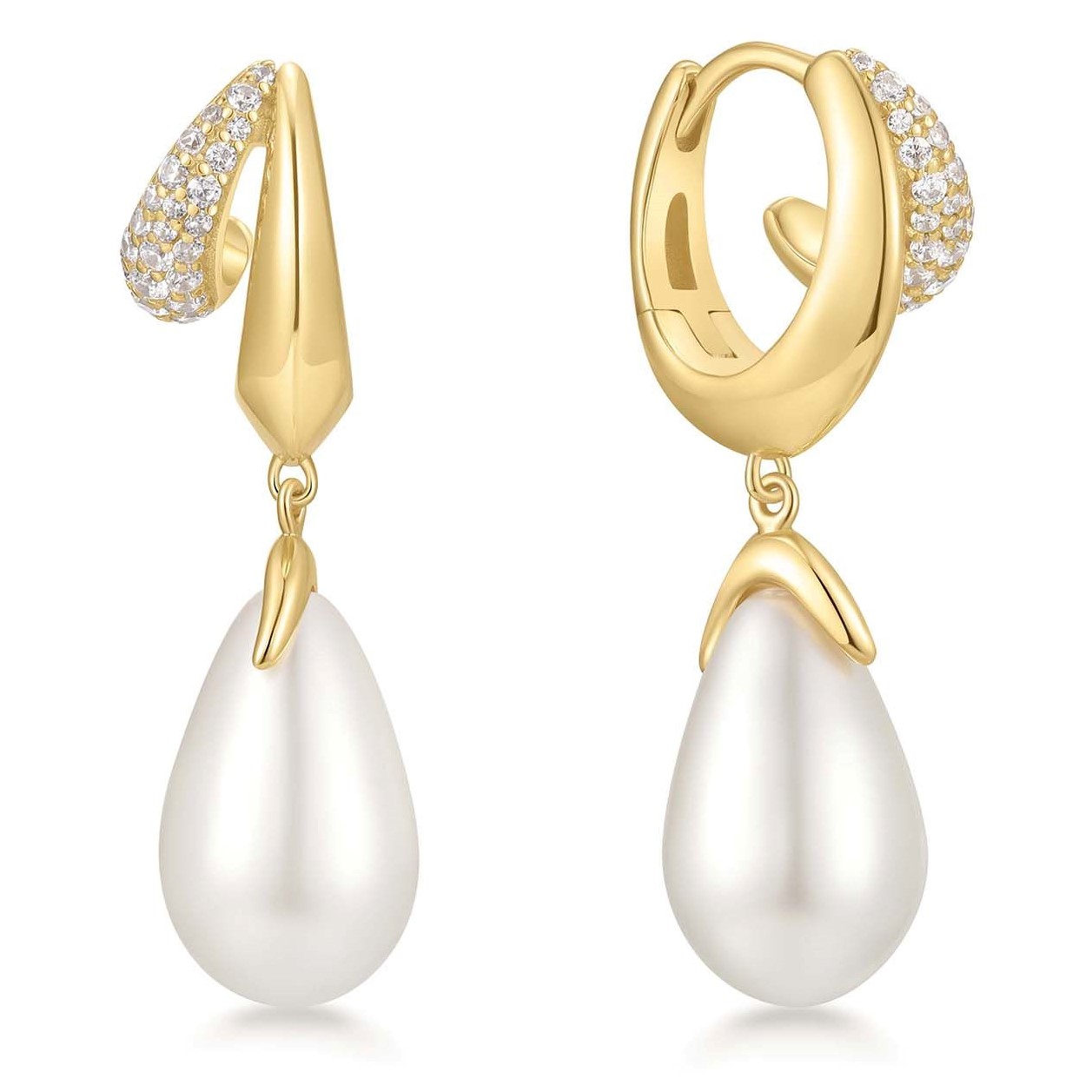 ANIA HAIE SPARKLING DUET SHELL PEARL TEARDROP GOLD TONE EARRINGS