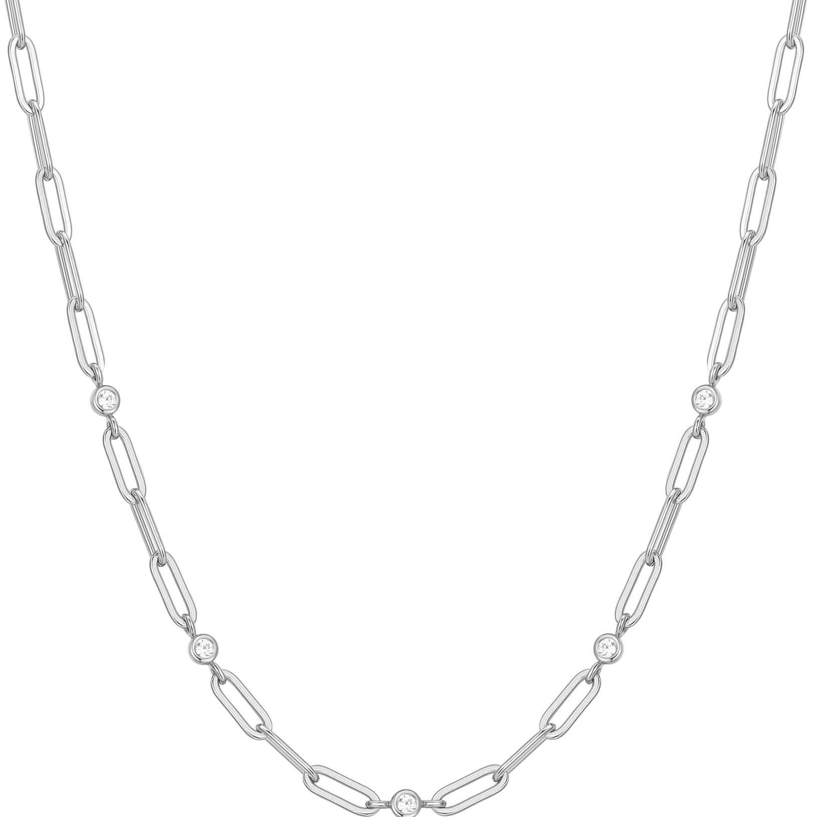 ANIA HAIE BEZEL CZ PAPER CLIP CHAIN SILVER TONE NECKLACE