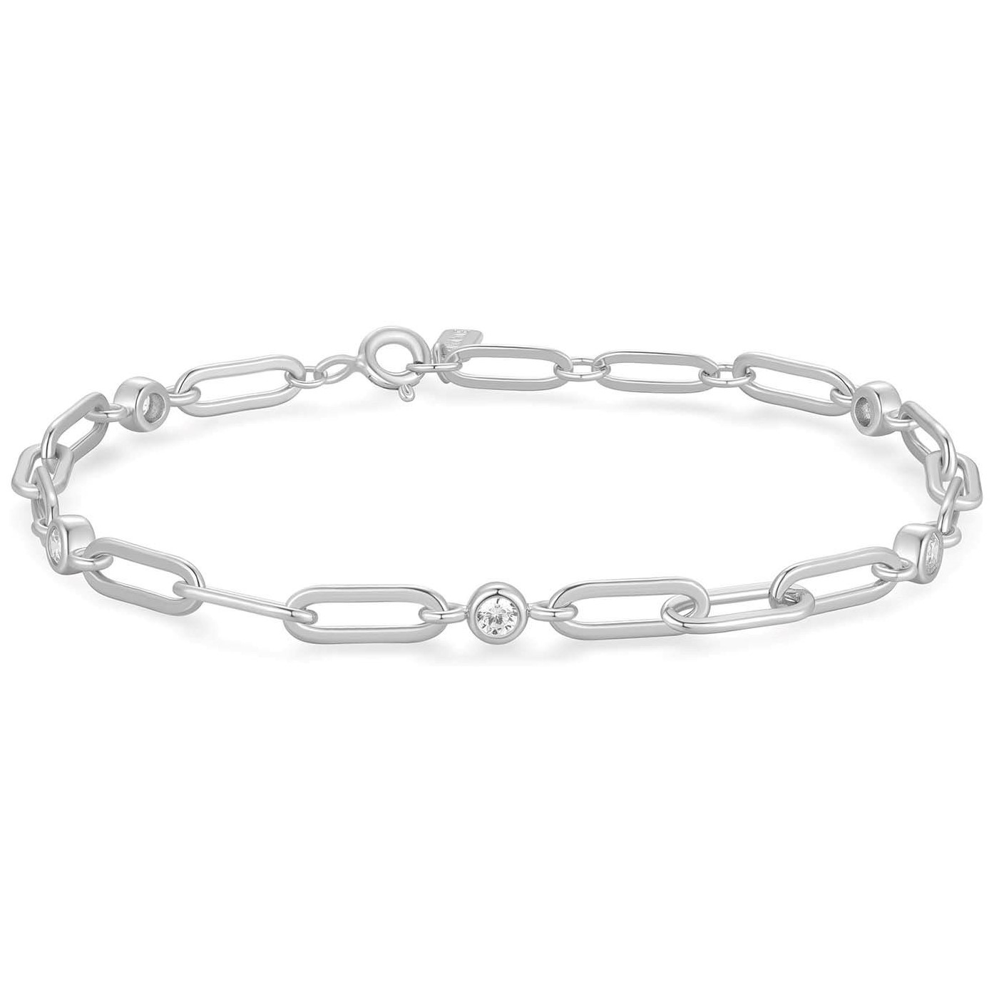 ANIA HAIE BEZEL CZ PAPER CLIP CHAIN SILVER TONE BRACELET