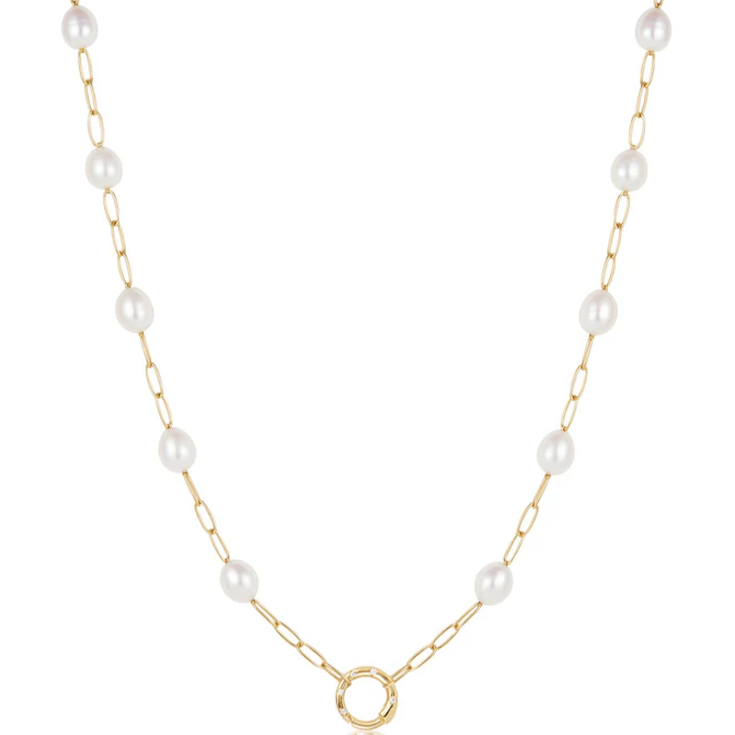 ANIA HAIE GOLD PEARL CHAIN CHARM CONNECTOR NECKLACE