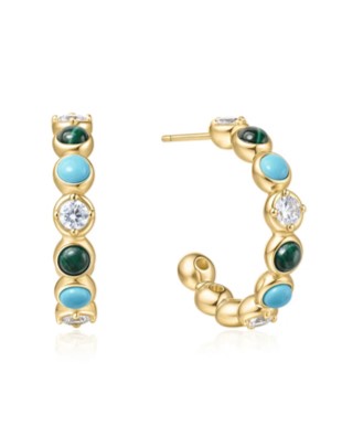 ANIA HAIE GOLD MALACHITE/TURQUOISE LARGE HOOPS