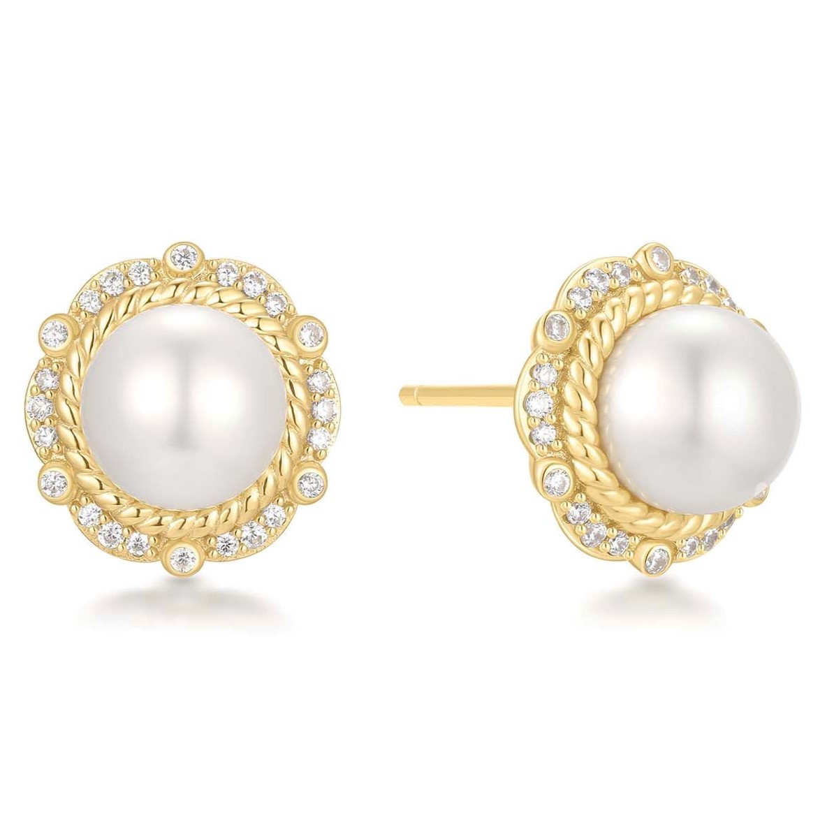 ANIA HAIE GOLD SHELL PEARL BLOOM STUD EARRINGS
