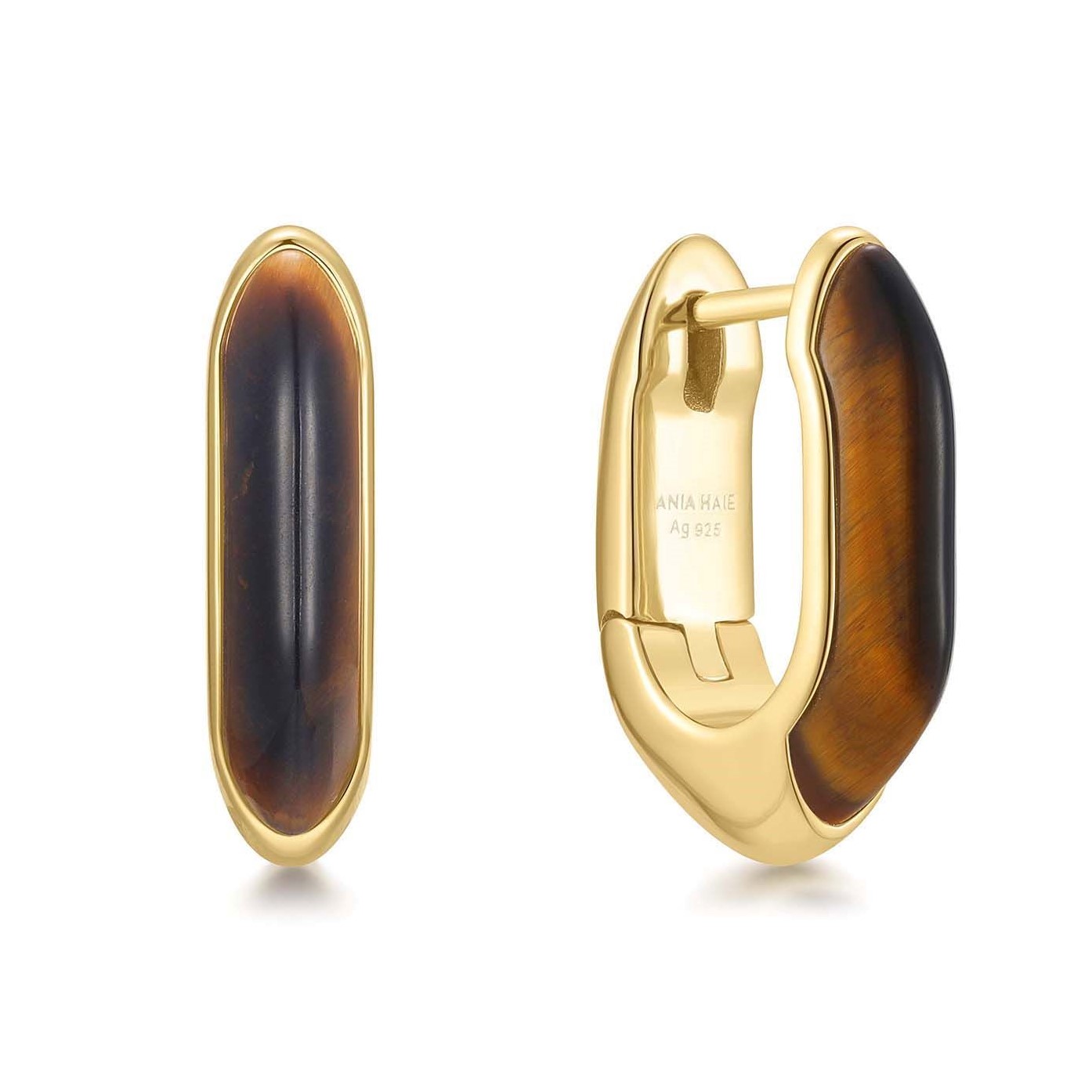 ANIA HAIE GOLD TIGER EYE HUGGIE HOOP EARRINGS