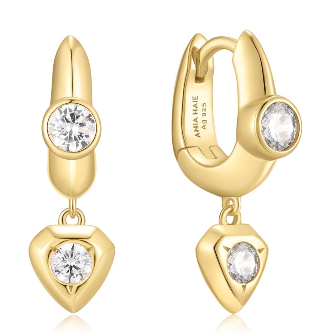 ANIA HAIE GOLD U-SHAPE SHIELD DROP HUGGIE HOOP EARRINGS