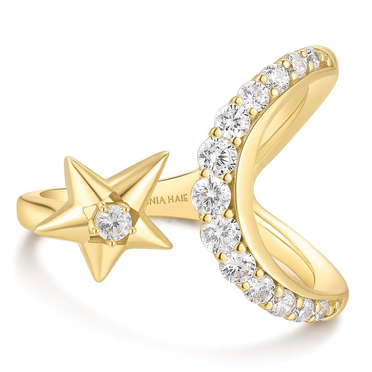 ANIA HAIE GOLD SPARKLING MOON AND STAR ADJUSTABLE RING