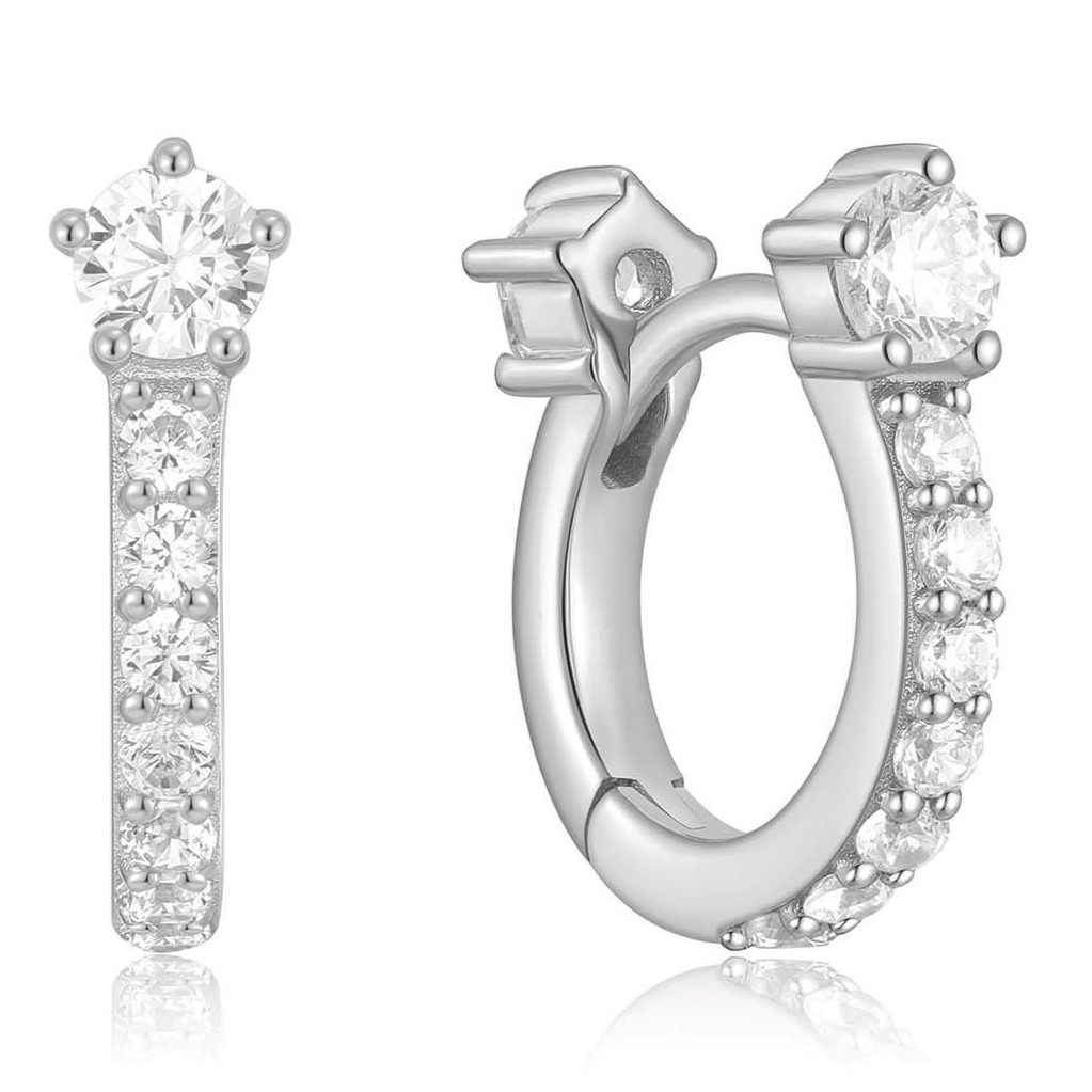 ANIA HAIE SILVER SPARKLING PAVE HUGGIE HOOP EARRINGS