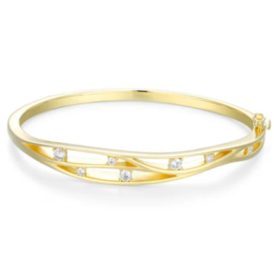 ELLE BETWEEN CZ YELLOW GOLD PLATED 6.5" CUFF BRACELET