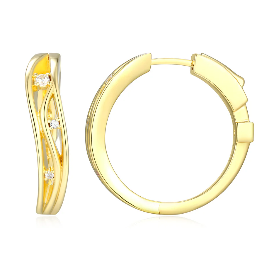 ELLE BETWEEN CZ YELLOW GOLD PLATED HOOP EARRINGS