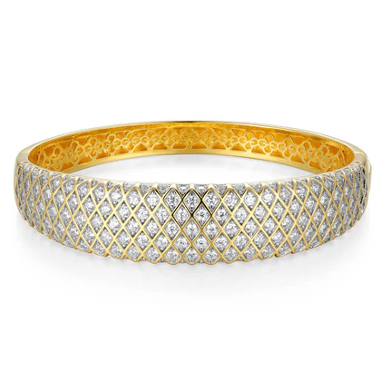 CHARLES GARNIER QUILTED CZ YELLOW GOLD PLATED 6.75" BANGLE