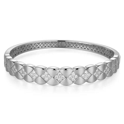 CHARLES GARNIER QULTED CZ SILVER HINGED BANGLE BRACELET