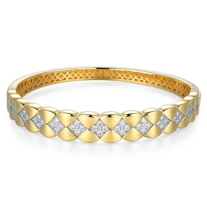 CHARLES GARNIER CZ QUILTED YELLOW GOLD PLATED HINGED BANGLE