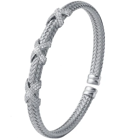 CHARLES GARNIER TRIPLE CZ X STATIONS SILVER MESH CUFF