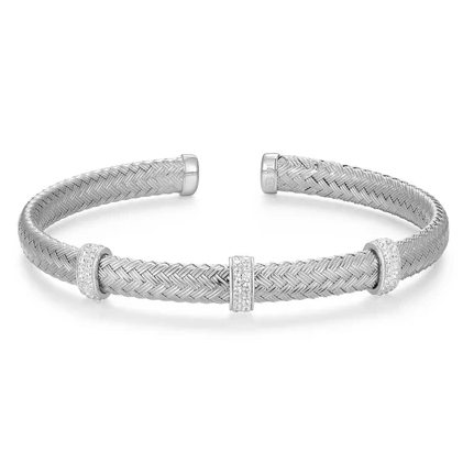 CHARLES GARNIER TRIPLE CZ BAR STATIONS SILVER CUFF