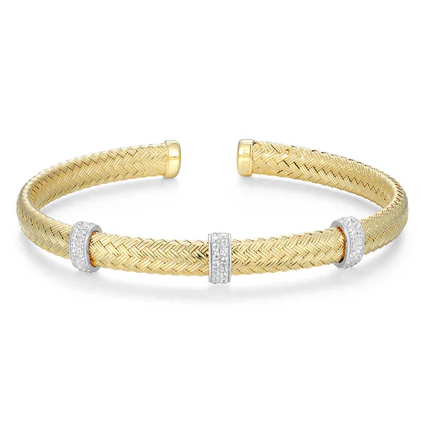 CHARLES GARNIER TRIPLE CZ BAR STATIONS YELLOW GOLD PLATE CUFF