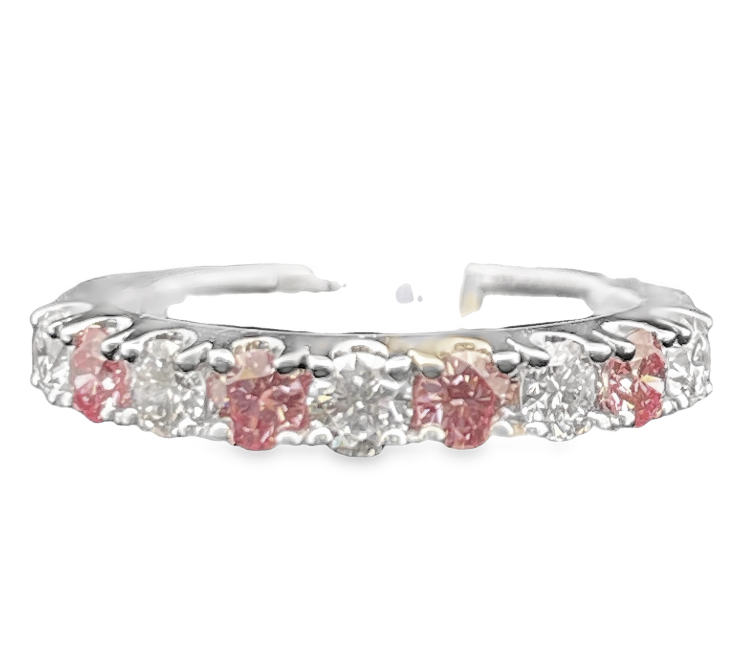 SUPER MAN MADE CREATED LDS PINK + WHITE DIAMOND ANNIVERSARY BAND CONTAINING: 5 ROUND WHITE + 4 ROUND PINK ALTERNATING DIAMONDS F-G VS1-VS2 14KW EC-130912 60074-EL