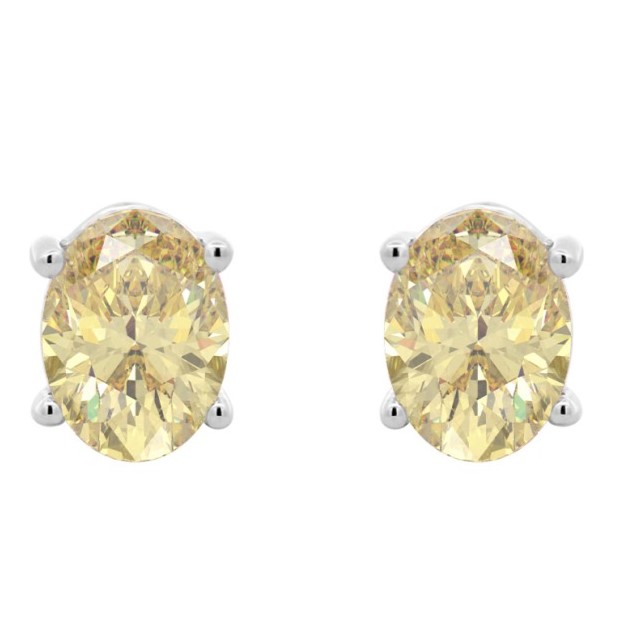 SUPER MAN MADE CREATED 2.00CTW OVAL YELLOW DIAMOND STUD EARRINGS VS1-VS2 14KW EC-6860