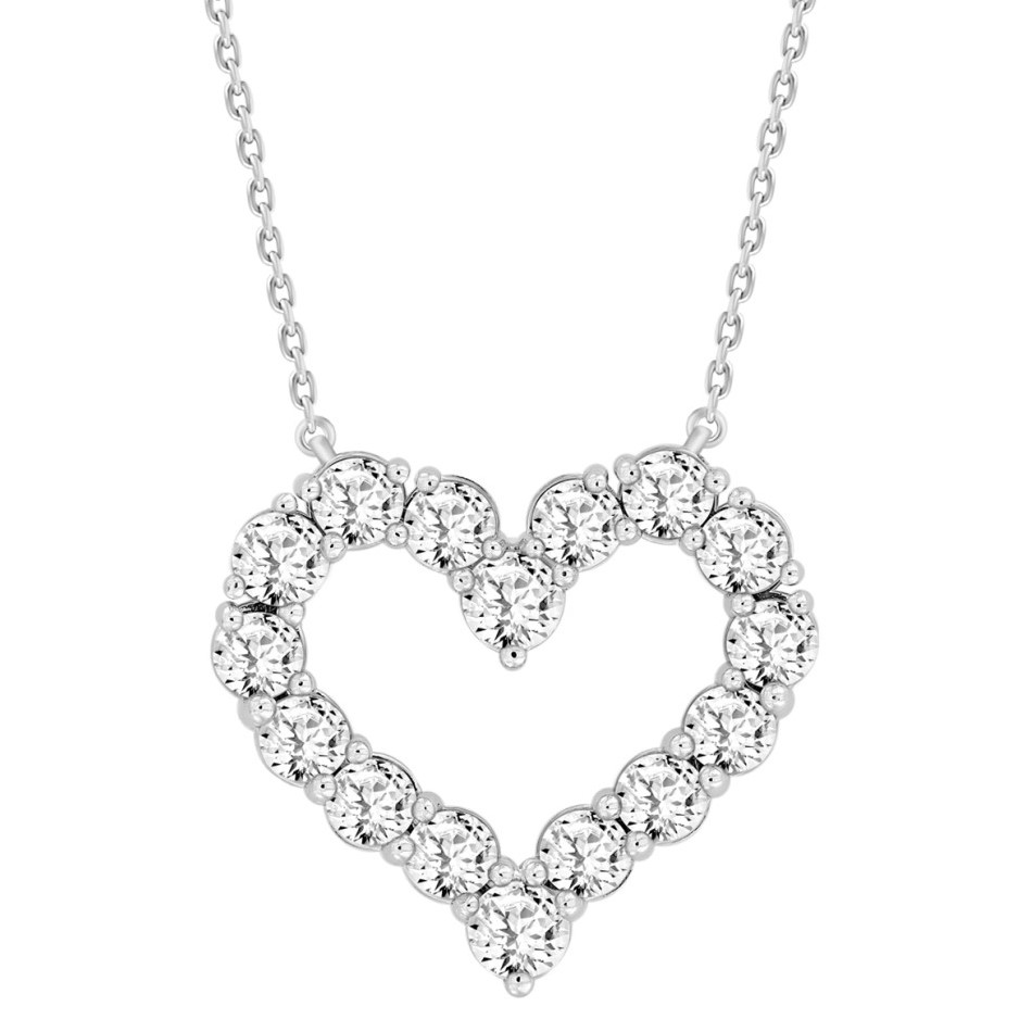 SUPER MAN MADE CREATED 3.30CTW DIAMOND OPEN-HEART CENTER NECKLACE CONTAINING: 16 ROUND DIAMONDS 14KW