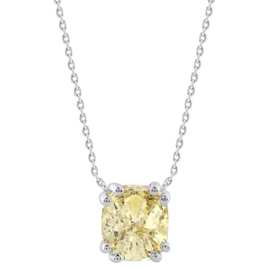 SUPER MAN MADE CREATED 1.00CT YELLOW CUSHION DIAMOND SOLITAIRE CENTER NECKLACE VS1-VS2 14KW