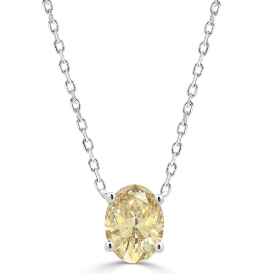 SUPER MAN MADE CREATED 1.00CT OVAL YELLOW DIAMOND SOLITAIRE CENTER NECKLACE VS1-VS2 14KW