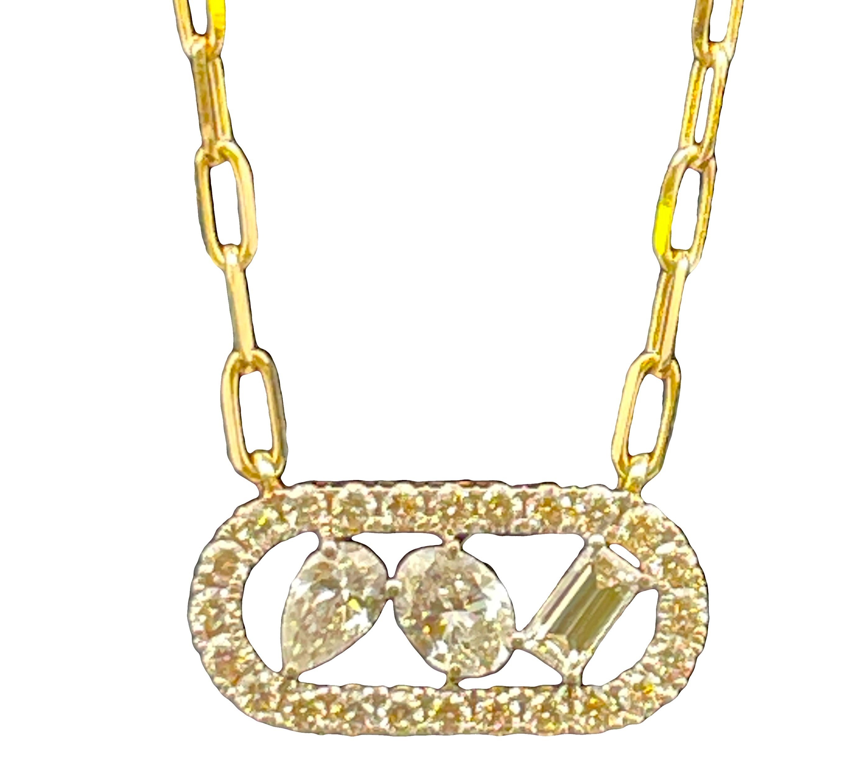 .85CTW DIAMOND OVAL CENTER PAPERCLIP CHAIN NECKLACE CONTAINING: .173CT BAGUETTE DIAMOND +  .243CT OVAL DIAMOND + .14CT PEAR SHAPE DIAMOND + 24 ROUND DIAMONDS .296CTW 14KY