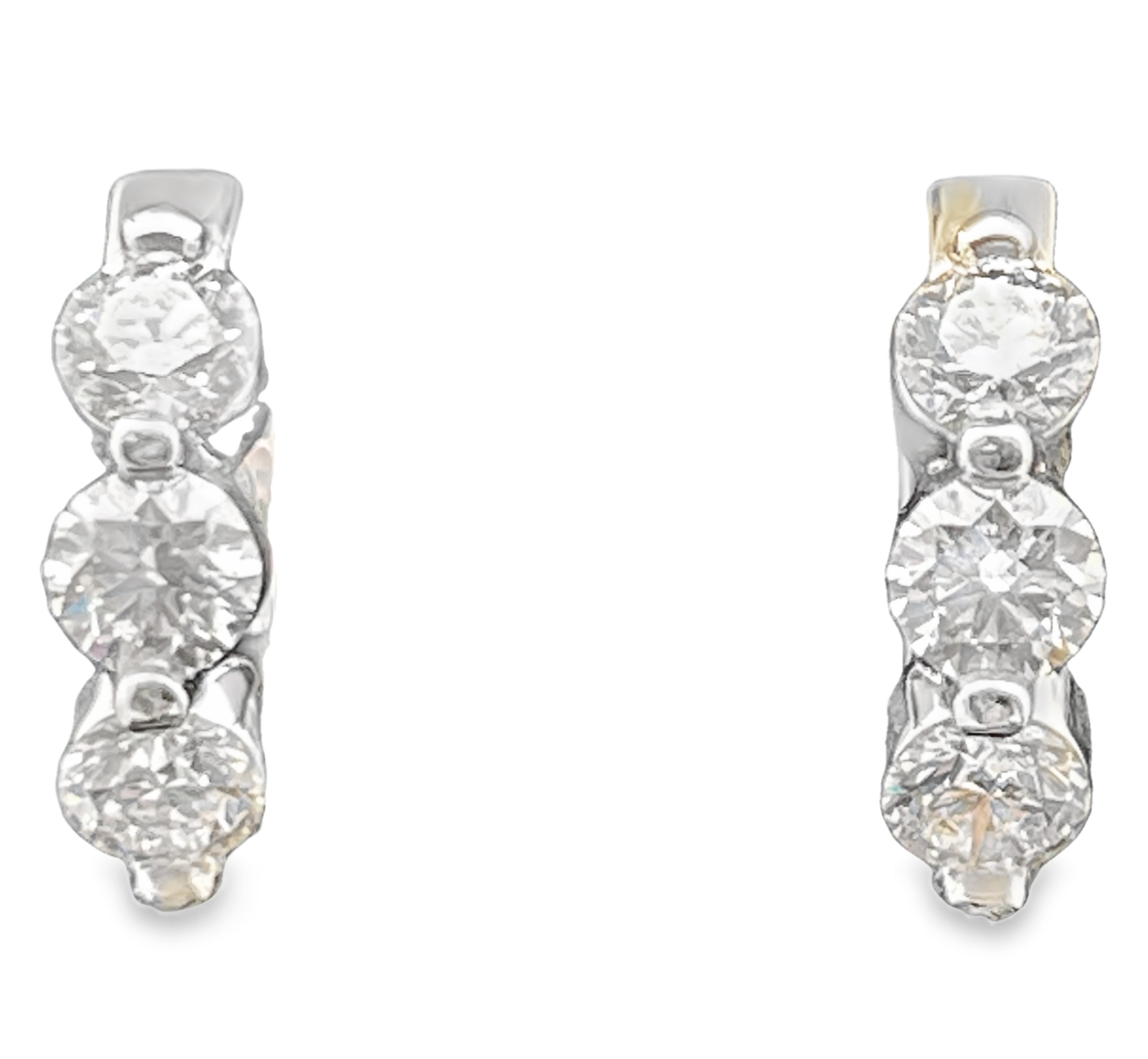 1.88CTW 6 ROUND DIAMOND HUGGIE HOOP EARRINGS 14KW