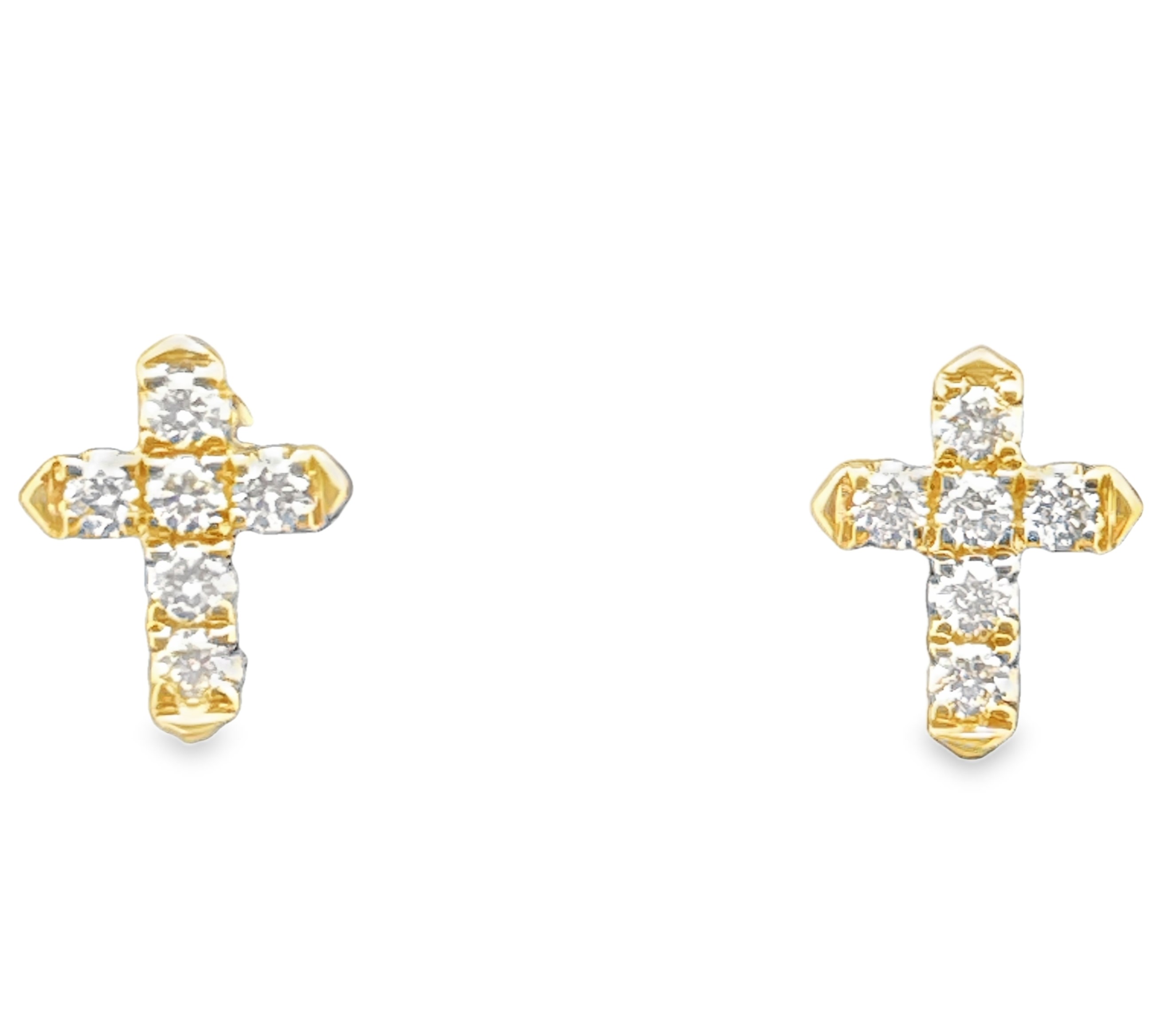 .21CTW 12 ROUND DIAMOND MINI CROSS STUD EARRINGS 14KY