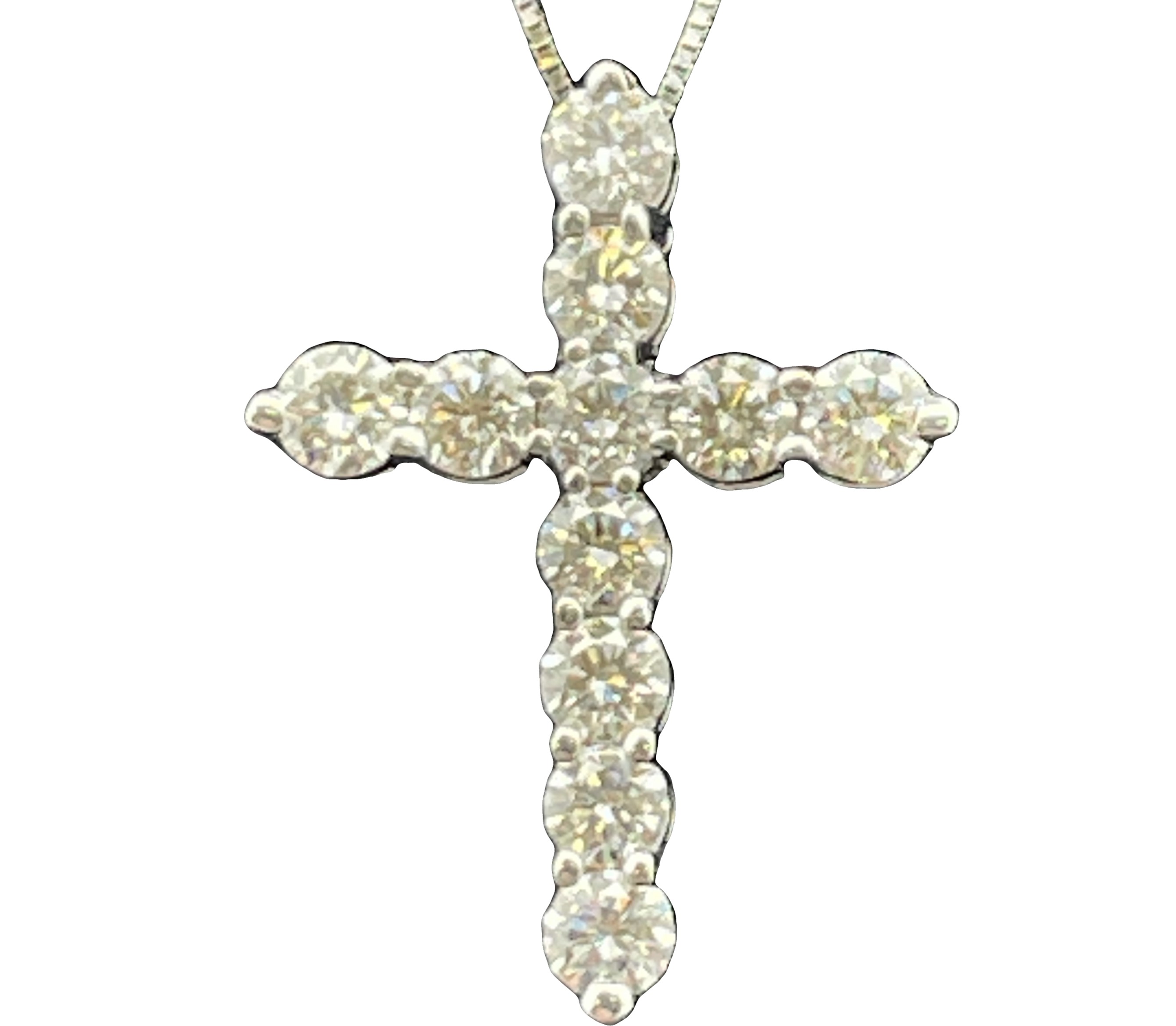 .95CTW 11 ROUND DIAMOND CROSS PENDANT/CHAIN 14KW GEM J CHAIN