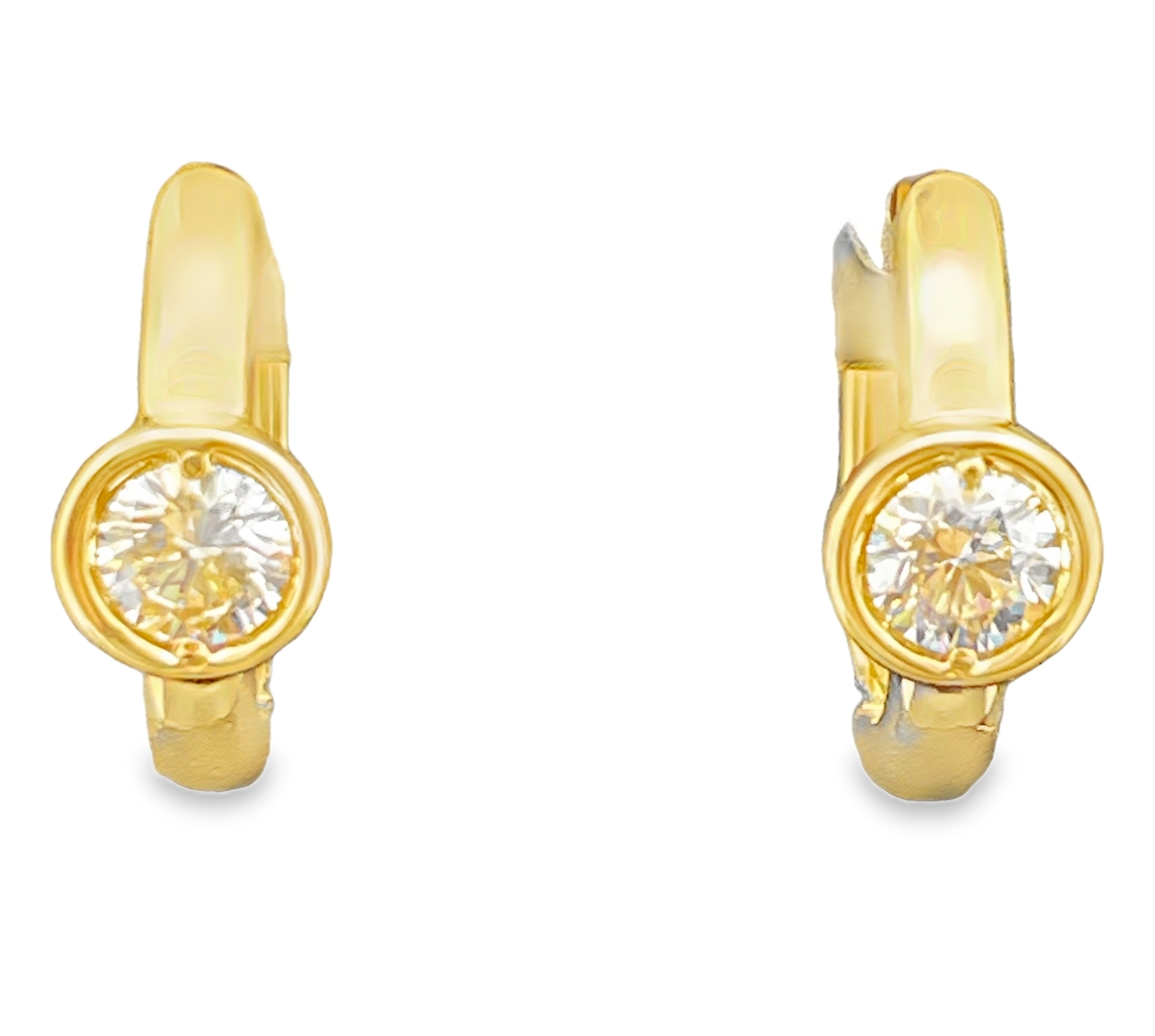 .61CTW 2 ROUND BEZEL-SET DIAMONDS ACCENTED MINI HOOP EARRINGS 14KY