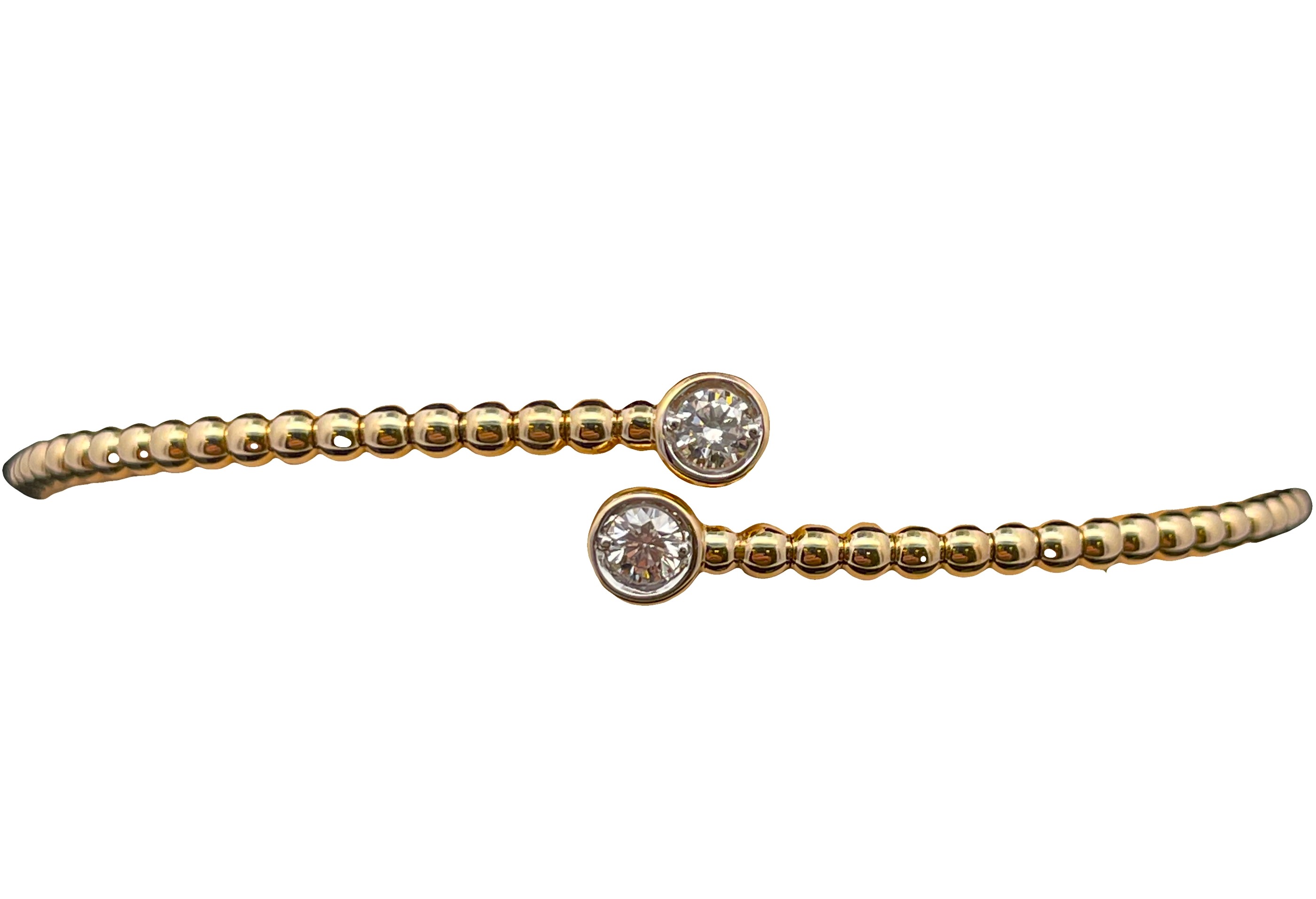 .25CTW 2 ROUND BEZEL-SET DIAMONDS BYPASS FLEX CUFF BANGLE 14KY