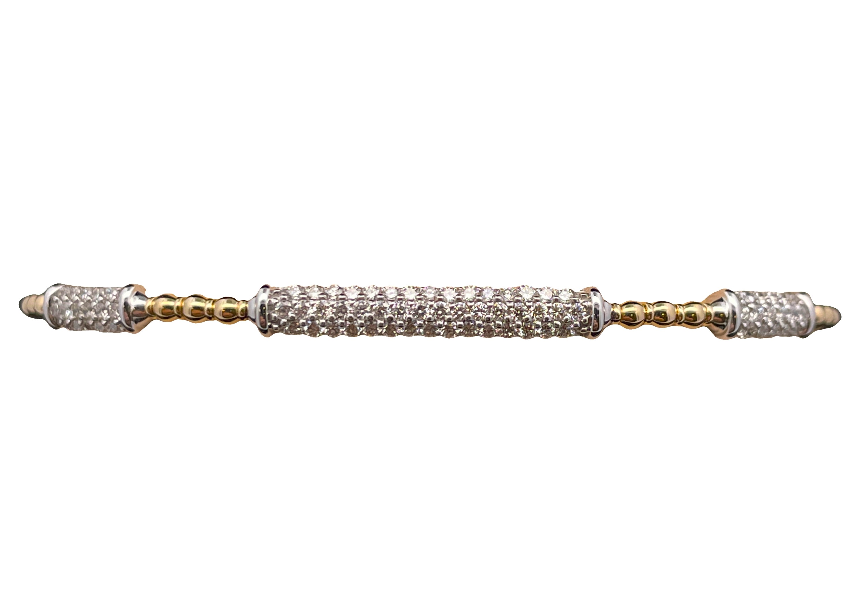 .68CTW DIAMOND PAVE TRIPLE-STATIONS FLEX BANGLE CONTAINING: 78 ROUND DIAMONDS 14KYW