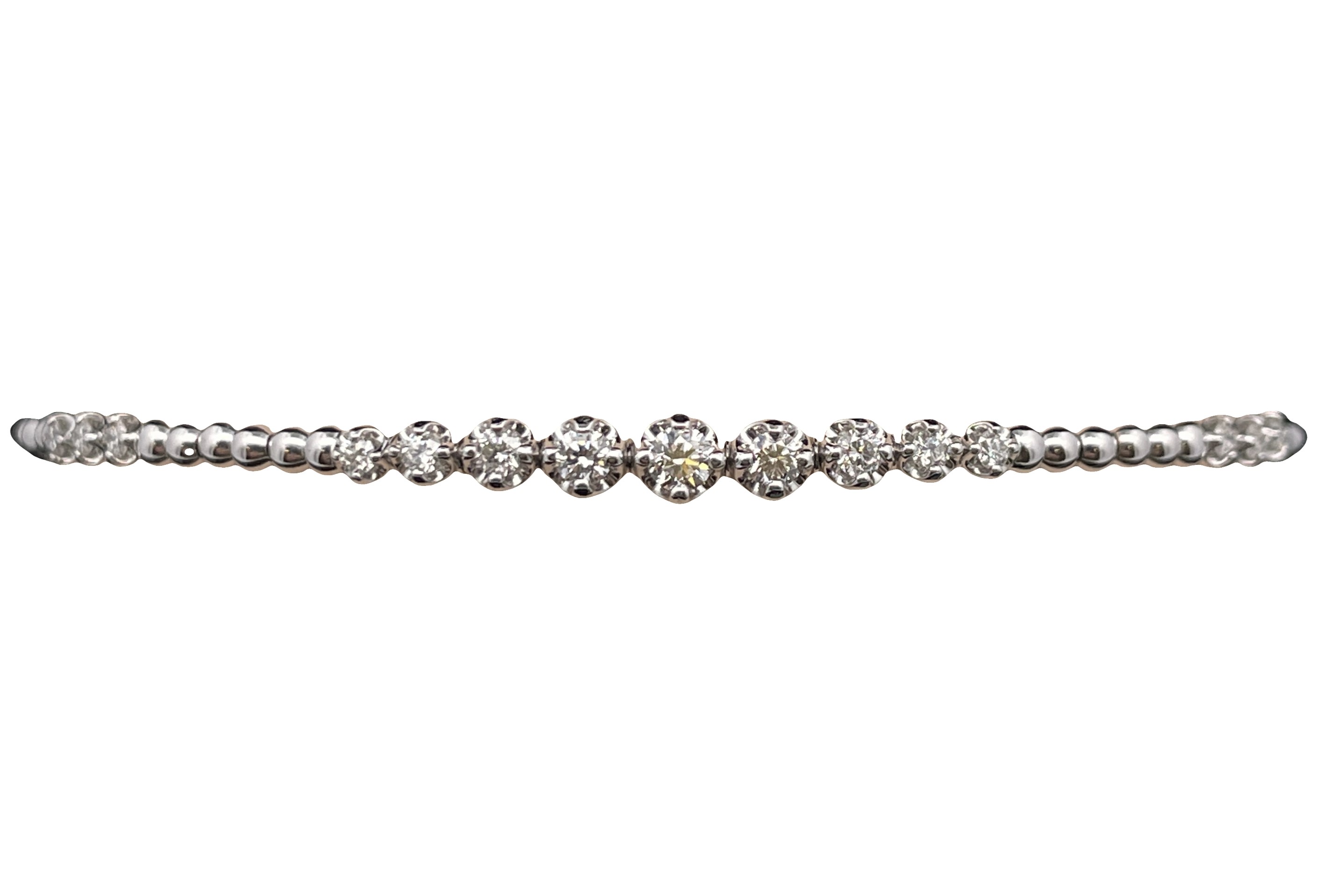 .41CTW 15 ROUND DIAMONDS 3+9+3 TRIPLE-STATIONS FLEX BANGLE 14KW