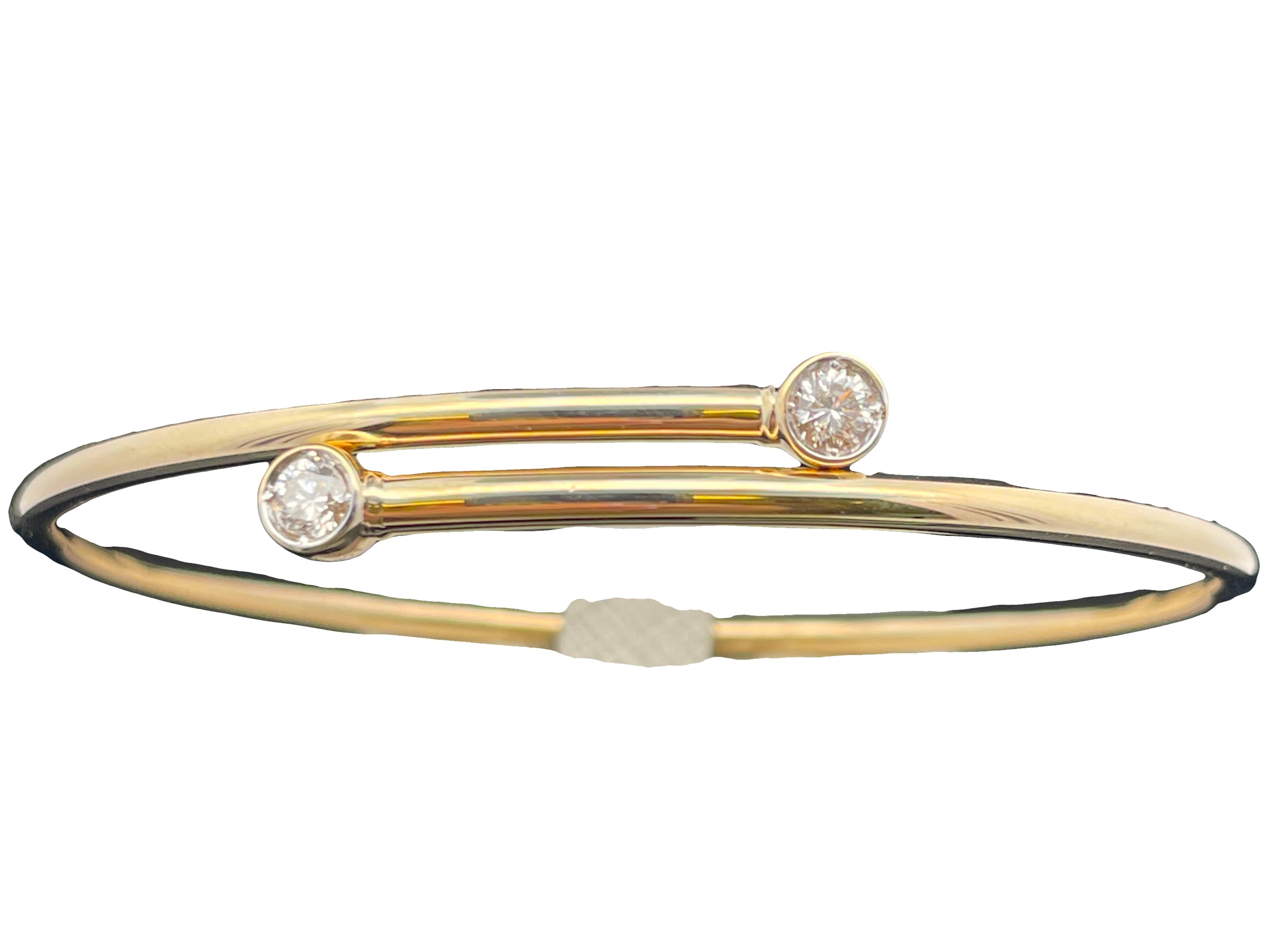 .32CTW 2 ROUND BEZEL-SET DIAMONDS BYPASS FLEX CUFF BANGLE 14KY