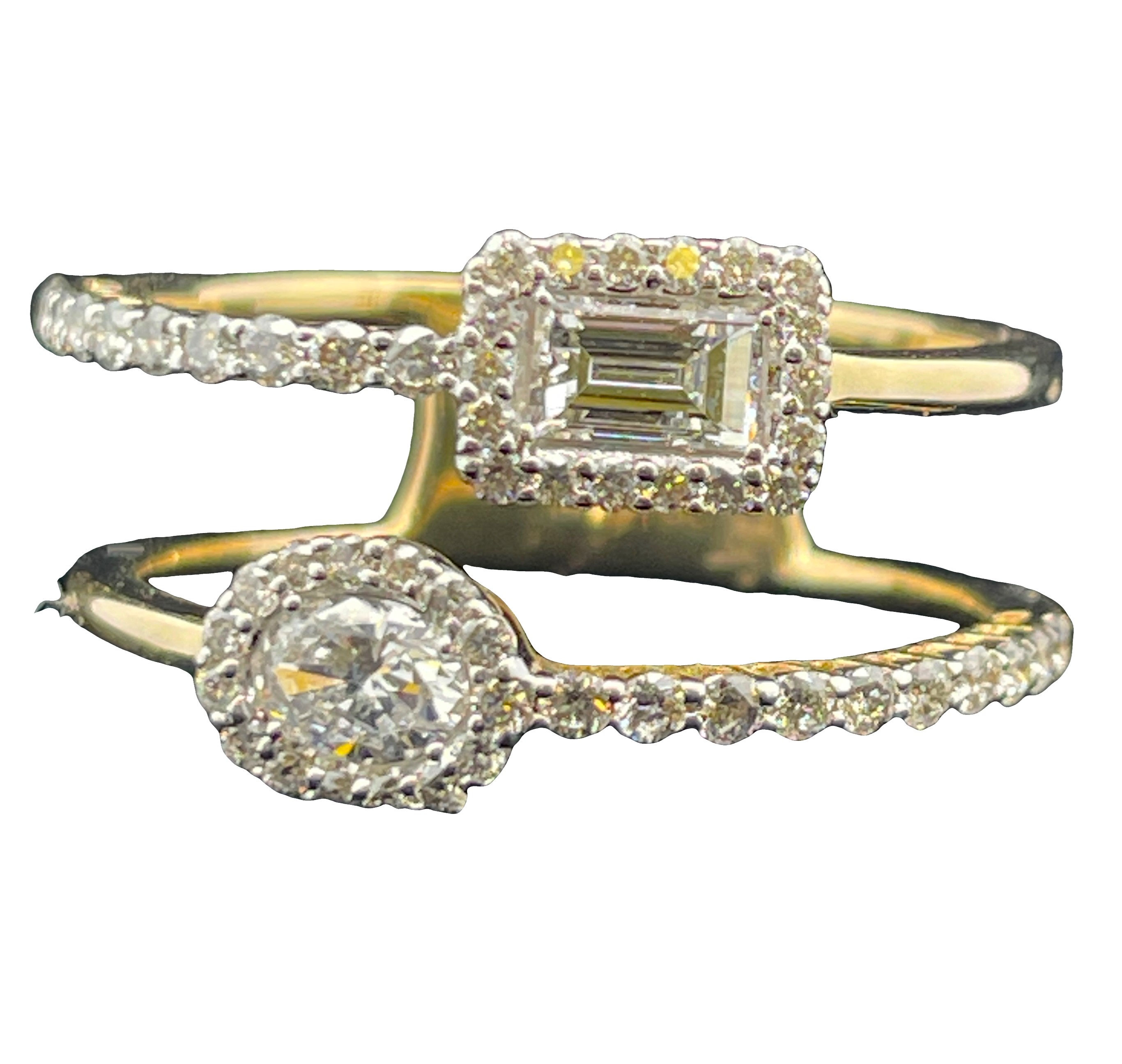 .85CTW LDS DIAMOND 2-ROW RING CONTAINING: .231CT BAGUETTE DIAMOND + .229CT OVAL DIAMOND  + 53 ROUND DIAMONDS .392CTW 14KY