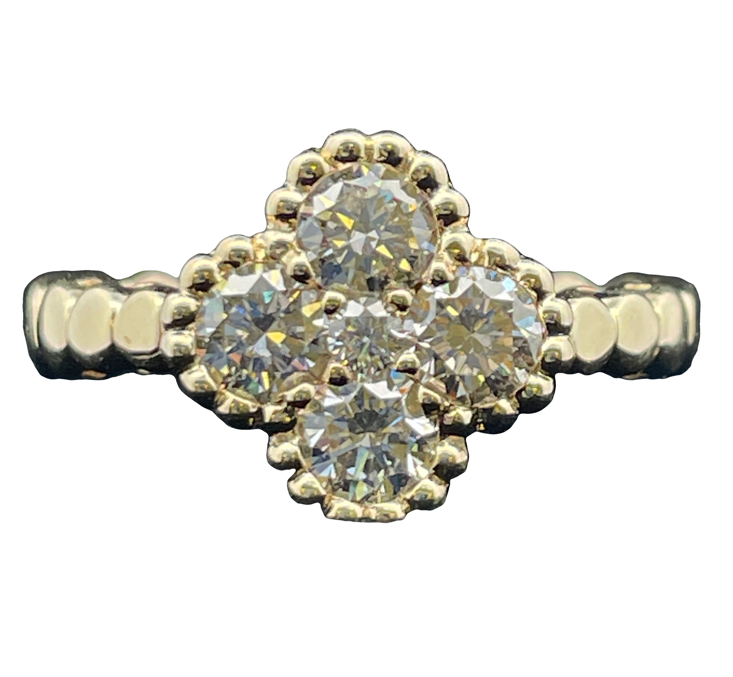 .86CTW DIAMOND QUATREFOIL RING CONTAINING: 5 ROUND DIAMONDS 14KY