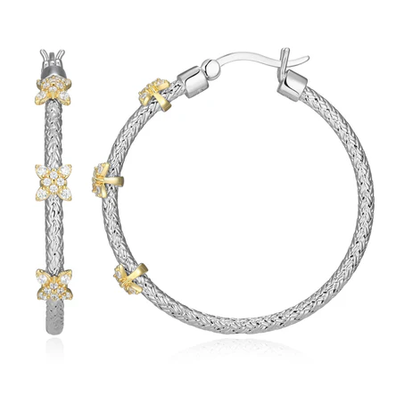 ELLE CZ TT X ACCENT ROUND HOOP EARRINGS SILVER/GOLD TONE