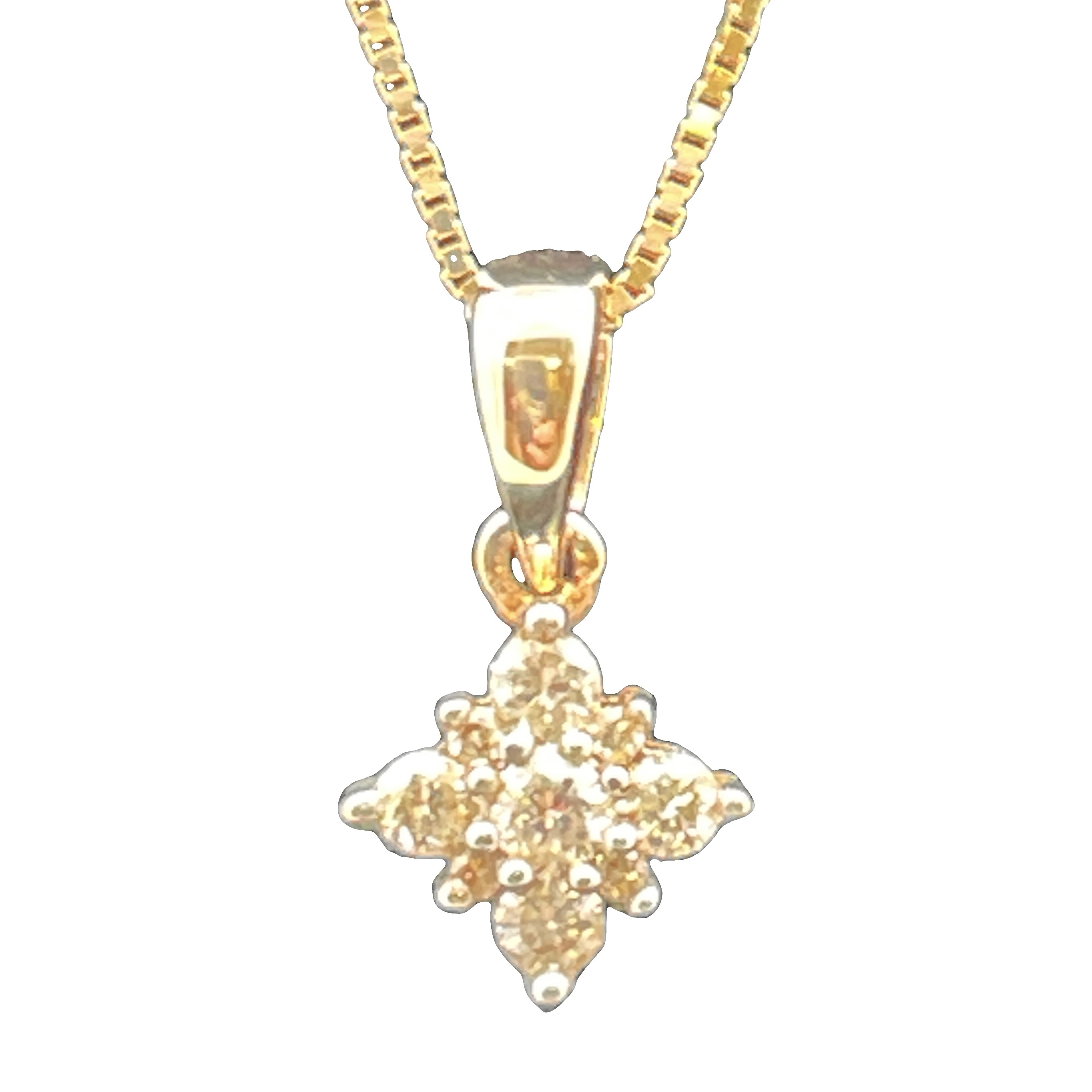 1/10CTW DIAMOND STAR CLUSTER 9 ROUND DIAMOND PENDANT/CHAIN 10KY  CHAIN INCLUDED