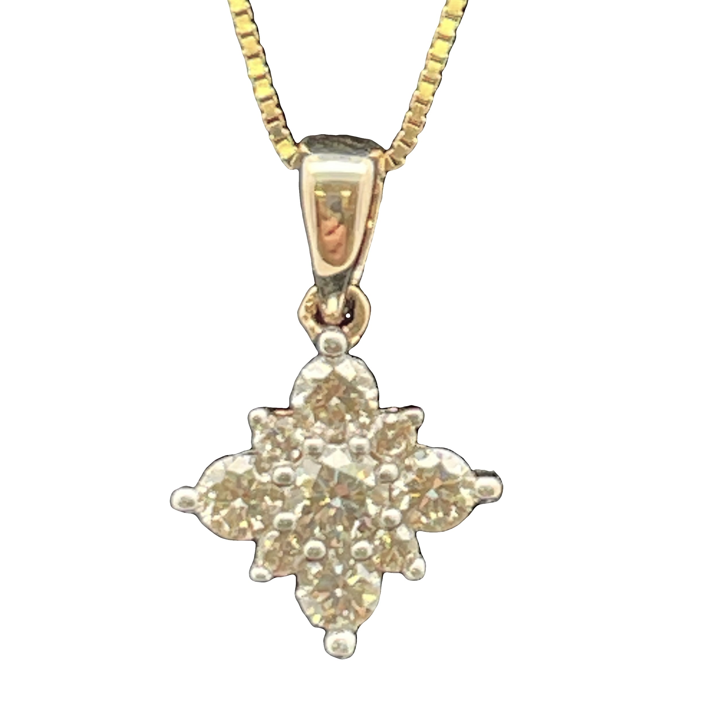 1/3CTW DIAMOND STAR CLUSTER 9 ROUND DIAMOND PENDANT/CHAIN 10KY  CHAIN INCLUDED