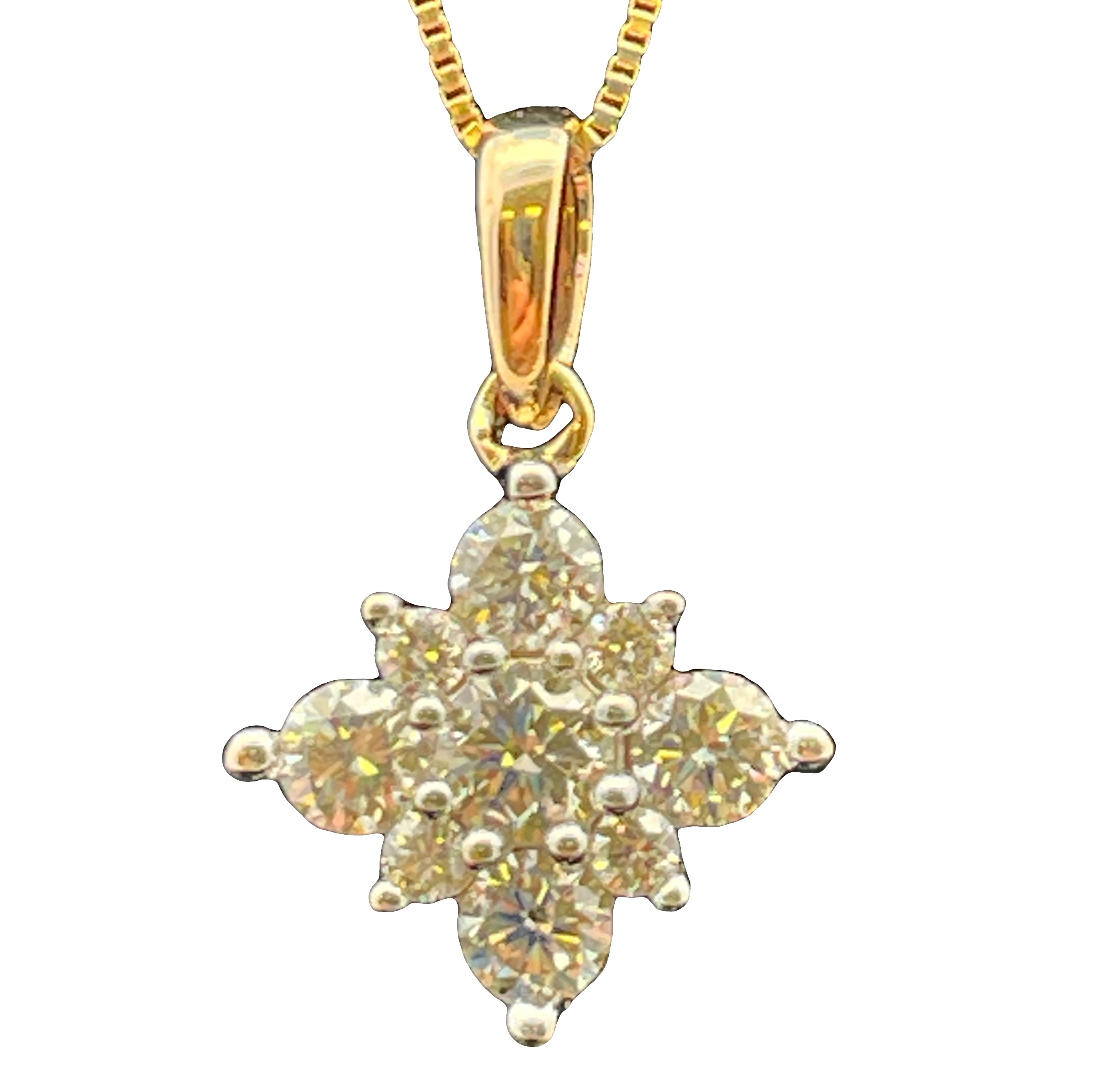 1/2CTW DIAMOND STAR CLUSTER 9 ROUND DIAMOND PENDANT/CHAIN 10KY  CHAIN INCLUDED