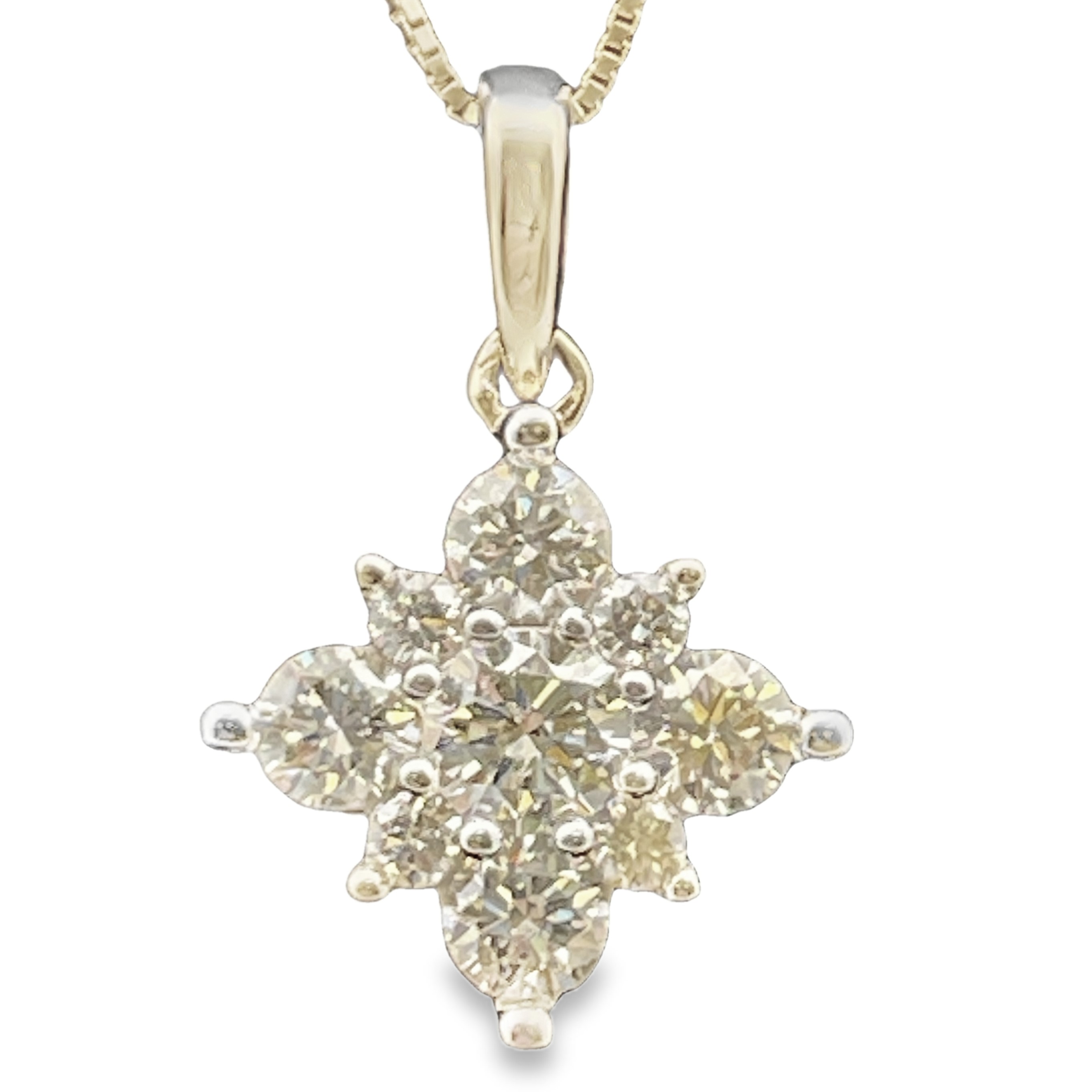 3/4CTW DIAMOND STAR CLUSTER 9 ROUND DIAMOND PENDANT/CHAIN 10KY  CHAIN INCLUDED