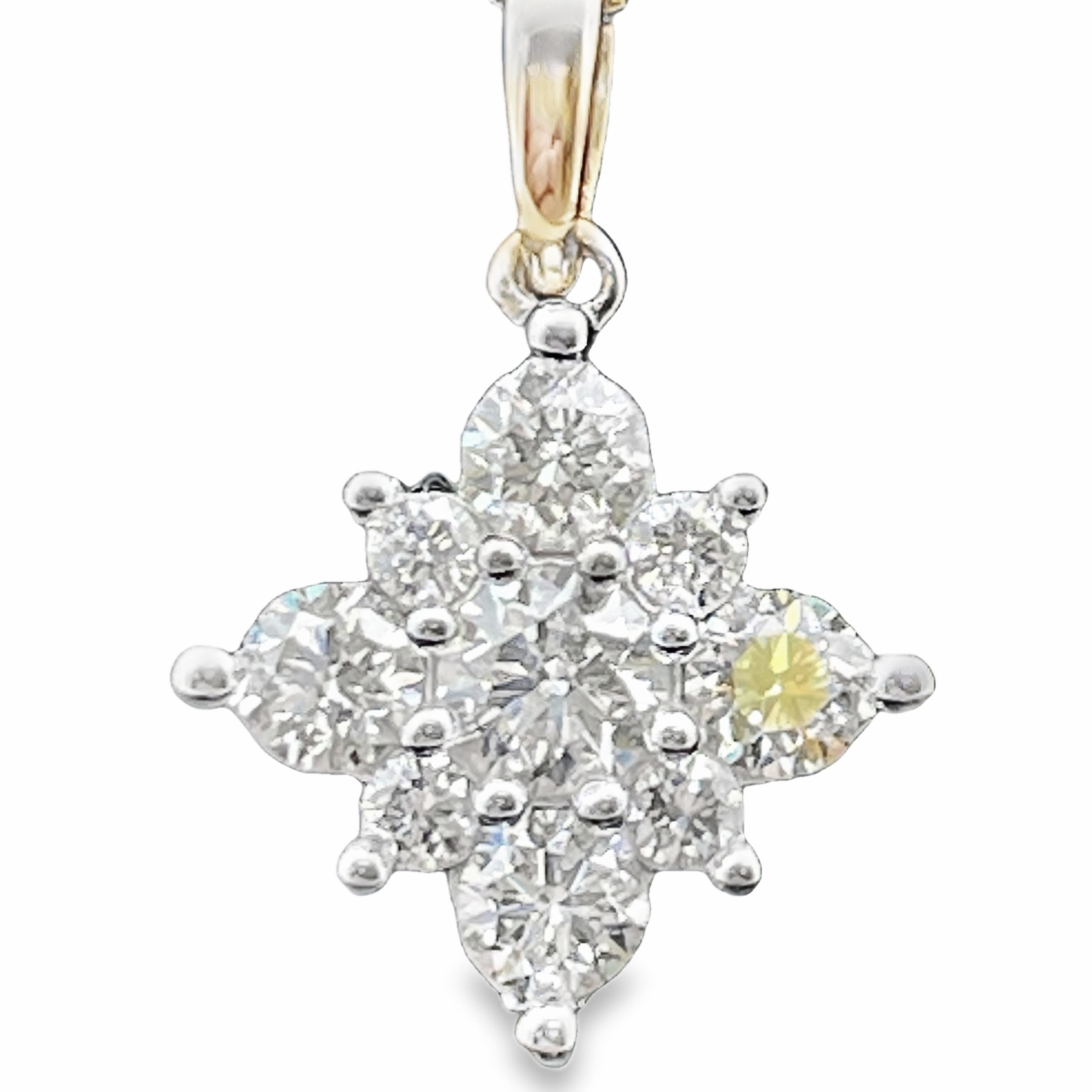 1.00CTW DIAMOND STAR CLUSTER 9 ROUND DIAMOND PENDANT/CHAIN 10KY  CHAIN INCLUDED