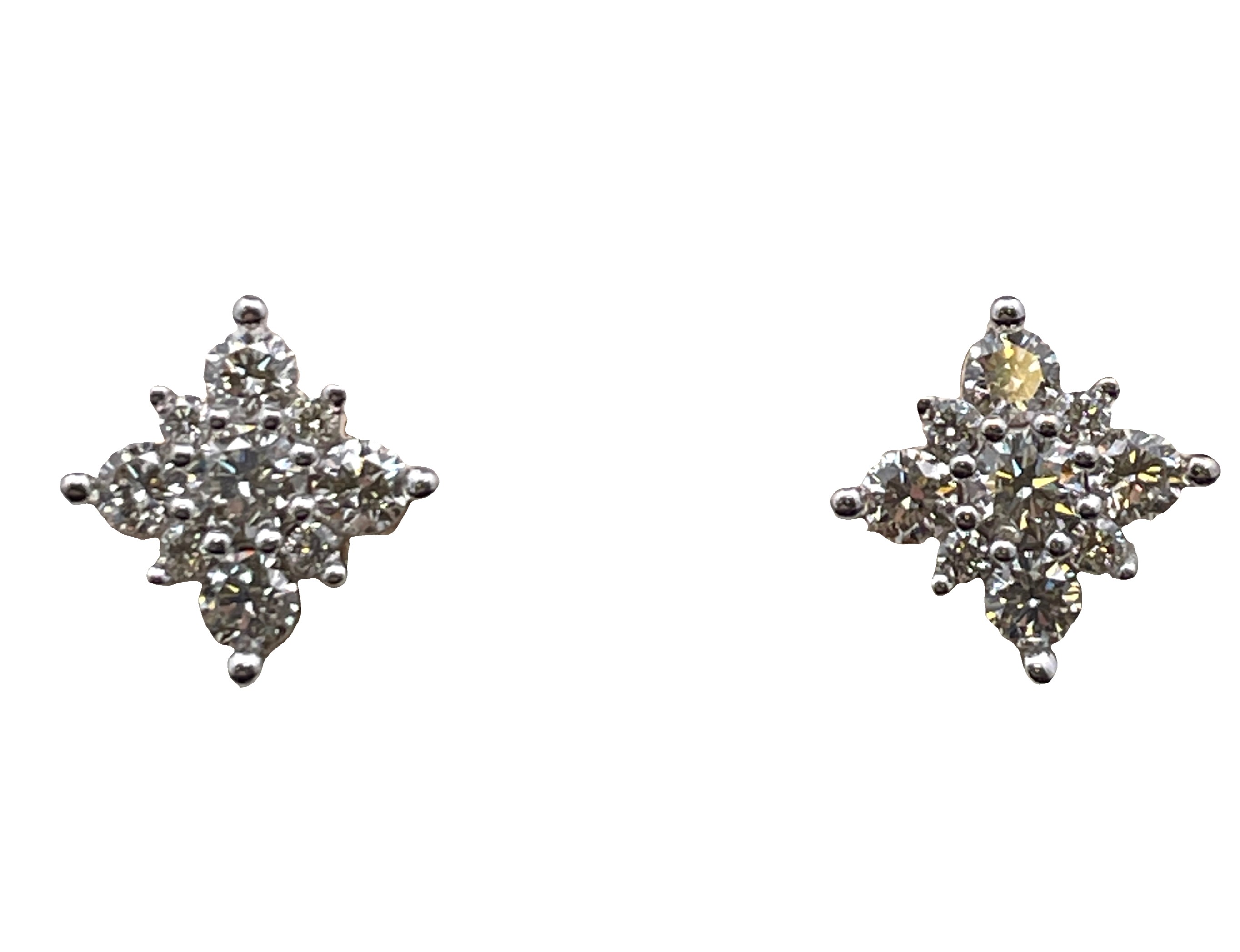1.00CTW DIAMOND STAR CLUSTER 18 ROUND DIAMOND STUD EARRINGS 10KY
