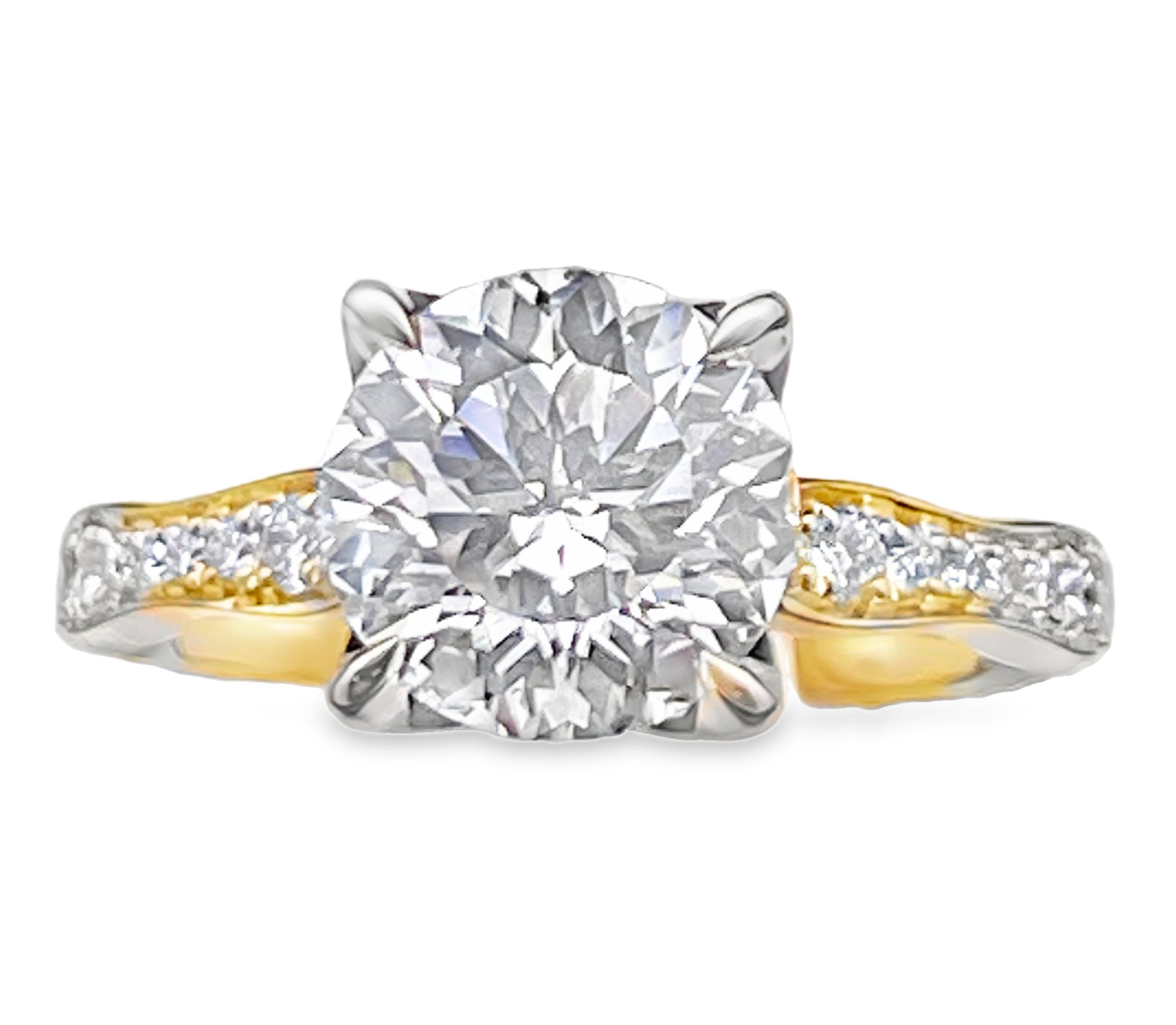 SUPER MAN MADE CREATED 2.66CTW DIAMOND TULIP-STYLE ENGAGEMENT RING:  2.34CT ROUND DIAMOND CENTER D VS1 IGI LG669440922 + 20 ROUND MELEE DIAMONDS .32CTW F VS2 14KY