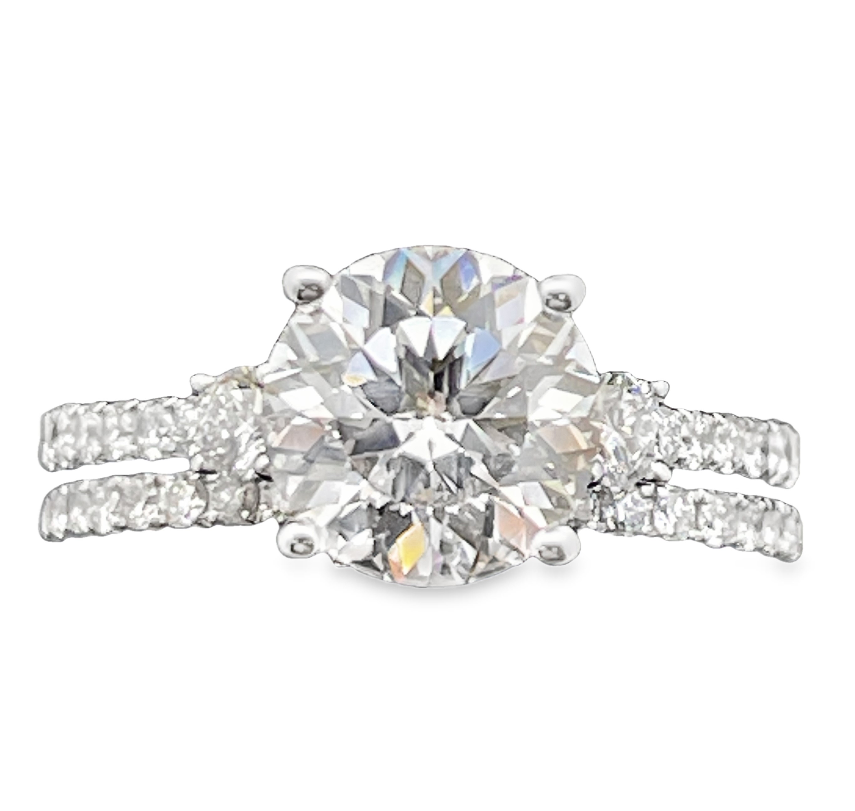 SUPER MAN MADE CREATED 3.02CTW DIAMOND 2PC WEDDING SET CONTAINING: 2.33CT ROUND DIAMOND CENTER D VS1 IGI LG669440970 + 30 ROUND DIAMOND ENGAGEMENT RING SEMI MOUNTING + 20 ROUND DIAMOND BAND .69CTW F VS2 14KW