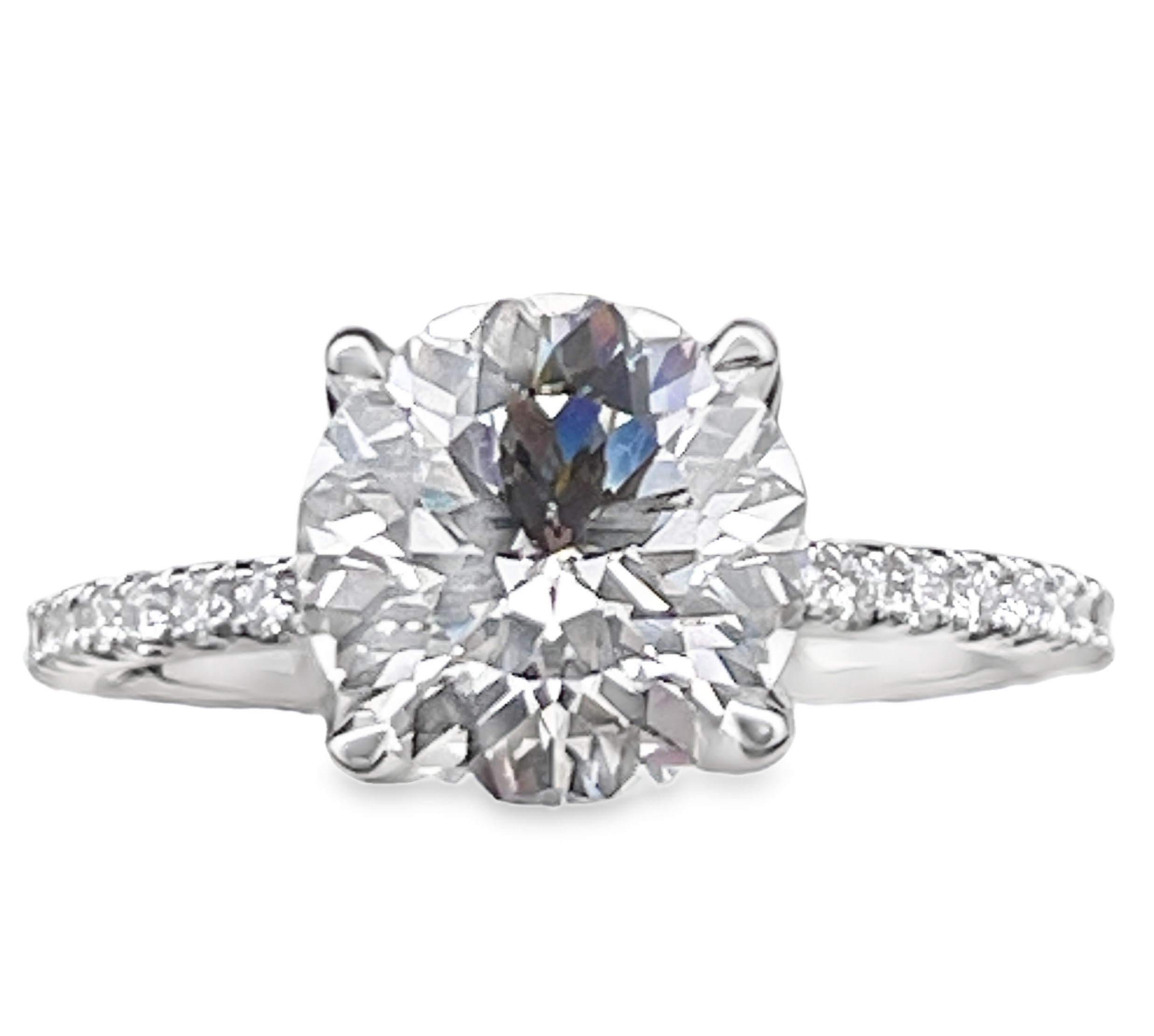 SUPER MAN MADE CREATED 3.23CTW DIAMOND ENGAGEMENT RING CONTAINING: 2.86CT ROUND DIAMOND CENTER E VS2 IGI LG683592613 + 40 ROUND MELEE DIAMONDS .37CTW F VS2 14KW