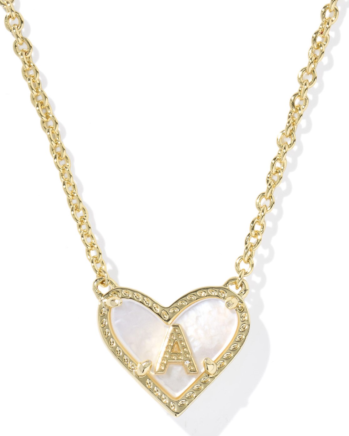 KENDRA SCOTT HEART LETTER A IVORY MOTHER OF PEARL GOLD TONE PENDANT NECKLACE
