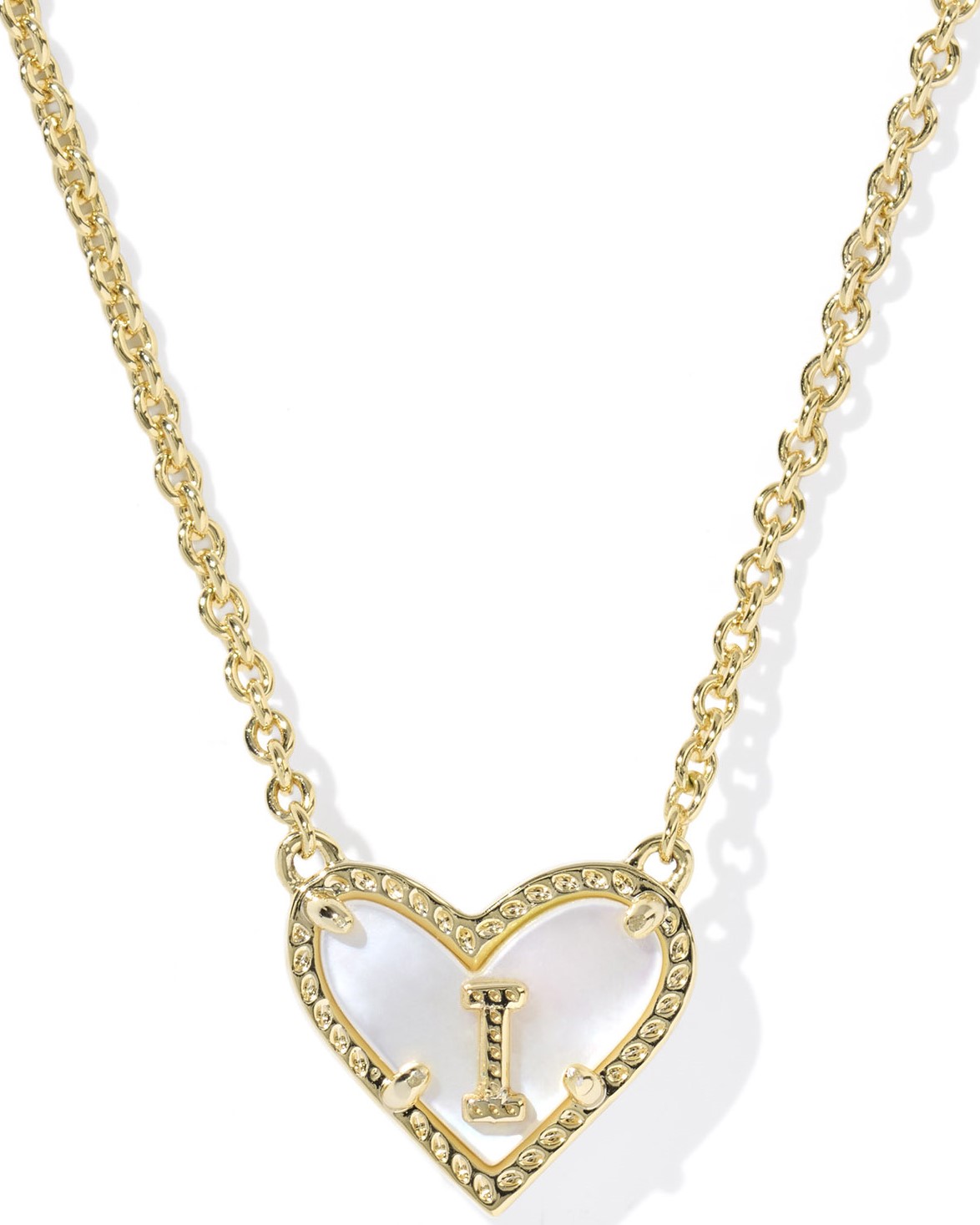 KENDRA SCOTT HEART LETTER I IVORY MOTHER OF PEARL GOLD TONE PENDANT NECKLACE